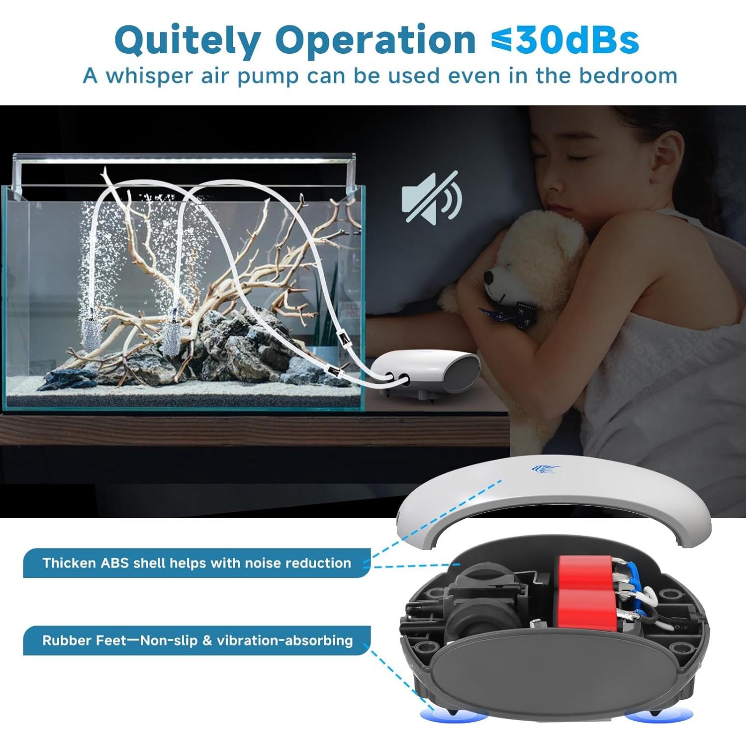Bomba de Aire Silenciosa AQQA 3W para Acuario hasta 605L