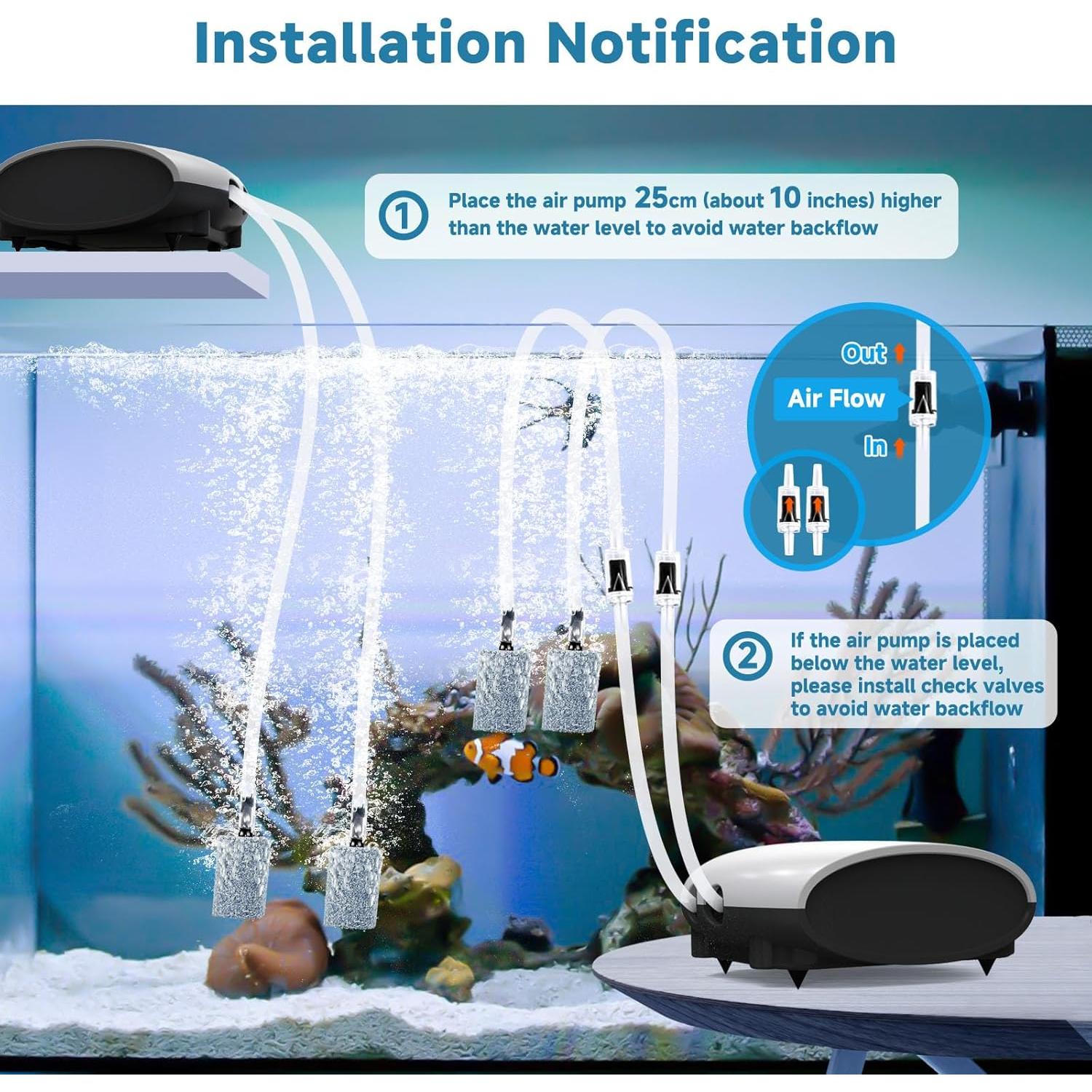 Bomba de Aire Silenciosa AQQA 3W para Acuario hasta 605L