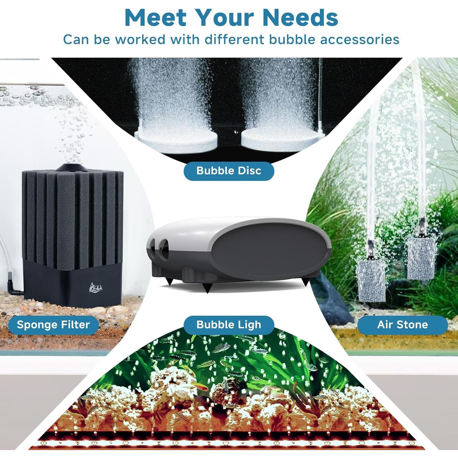 Bomba de Aire Silenciosa AQQA 3W para Acuario hasta 605L