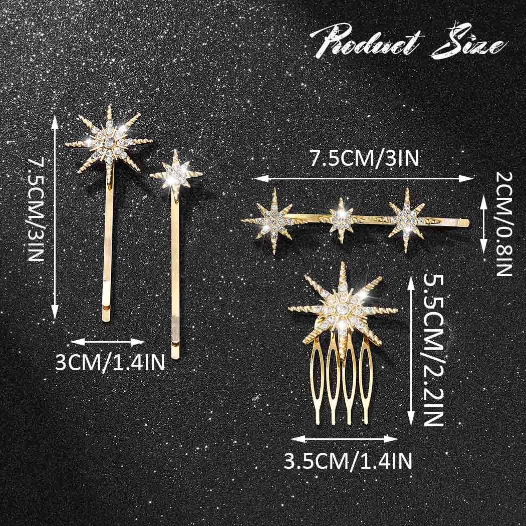 Conjunto de Horquillas de Estrella CAKURE con Rhinestones - 4 Piezas Doradas