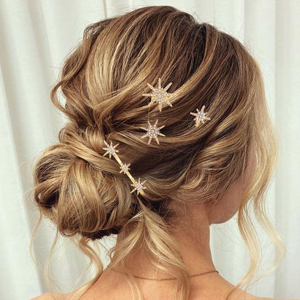 Conjunto de Horquillas de Estrella CAKURE con Rhinestones - 4 Piezas Doradas