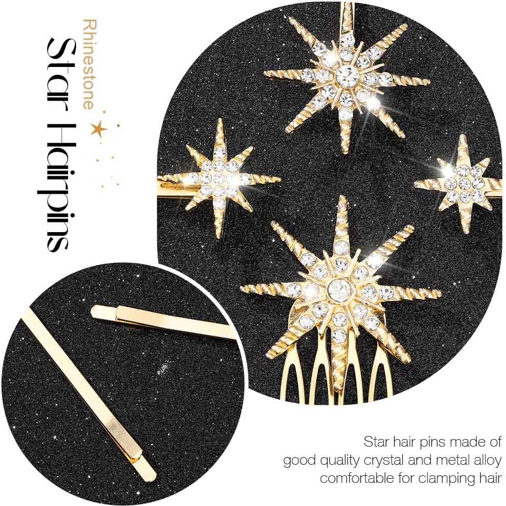 Conjunto de Horquillas de Estrella CAKURE con Rhinestones - 4 Piezas Doradas
