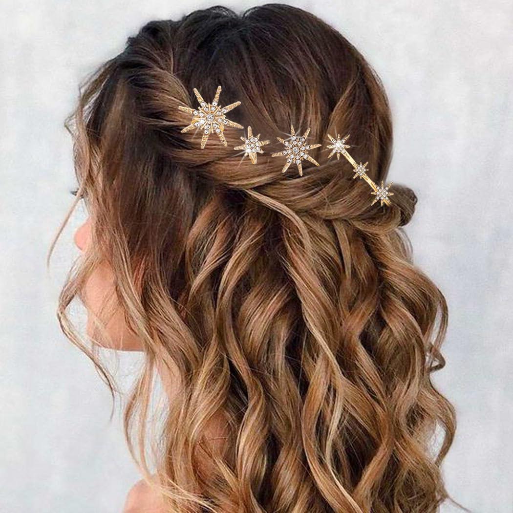 Conjunto de Horquillas de Estrella CAKURE con Rhinestones - 4 Piezas Doradas