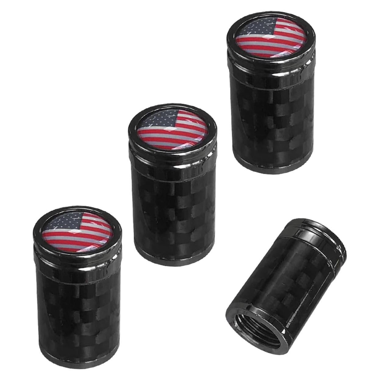 Ziciner 4 Tapas de Válvula de Neumático Fibra Carbono Negro