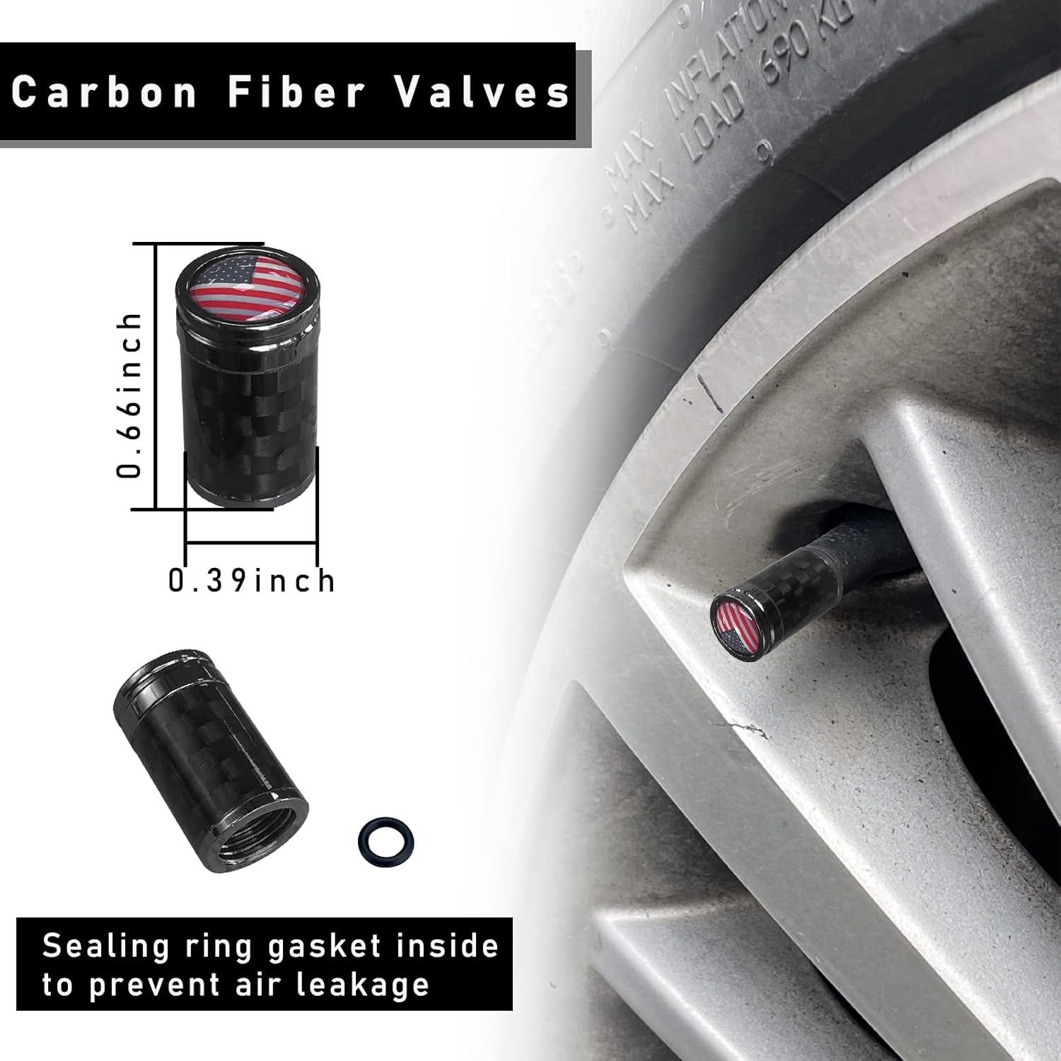 Ziciner 4 Tapas de Válvula de Neumático Fibra Carbono Negro