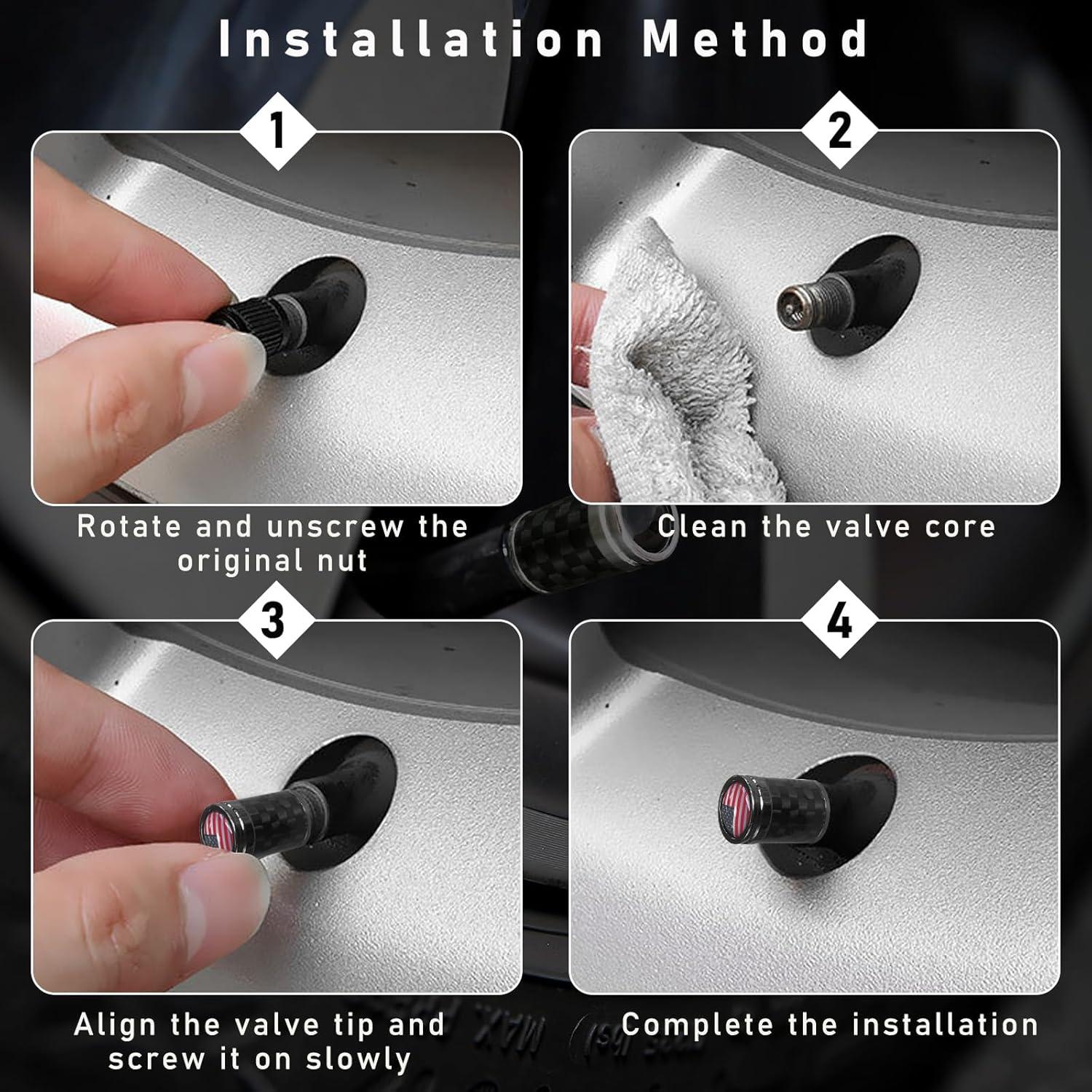 Ziciner 4 Tapas de Válvula de Neumático Fibra Carbono Negro