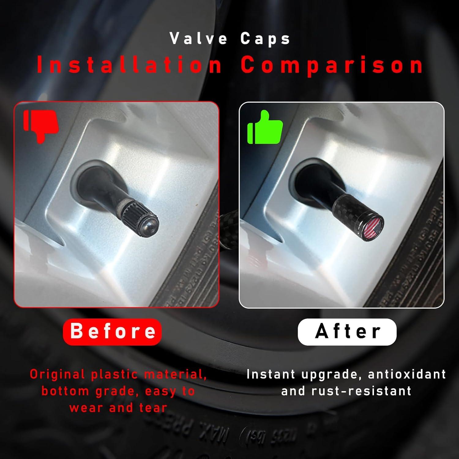 Ziciner 4 Tapas de Válvula de Neumático Fibra Carbono Negro