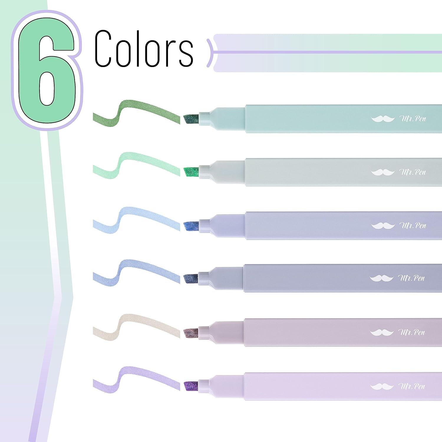 Marcadores de Resaltador Mr. Pen, 6 Pcs, Punta Cincel, Colores Morandi
