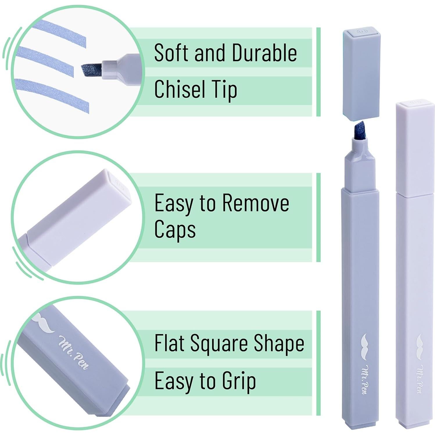 Marcadores de Resaltador Mr. Pen, 6 Pcs, Punta Cincel, Colores Morandi