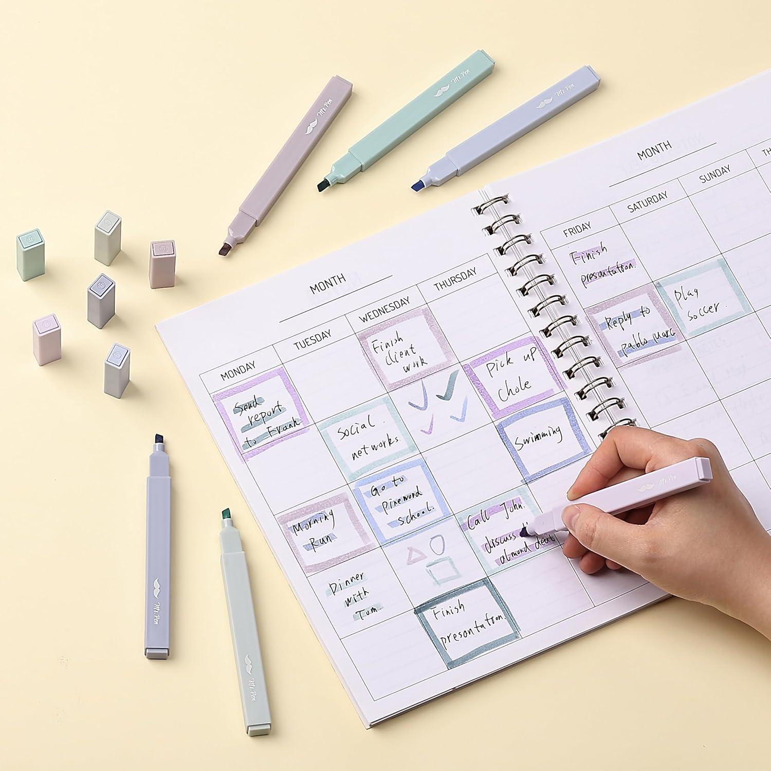 Marcadores de Resaltador Mr. Pen, 6 Pcs, Punta Cincel, Colores Morandi