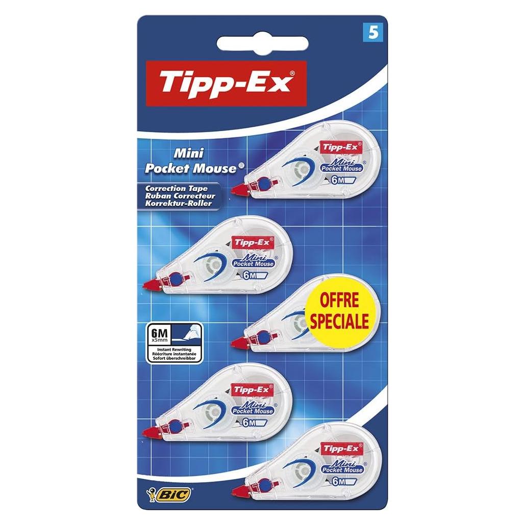 Cinta Correctora BIC TIPP-Ex Mini Pocket Mouse 5mm x 6m - 5 Unidades