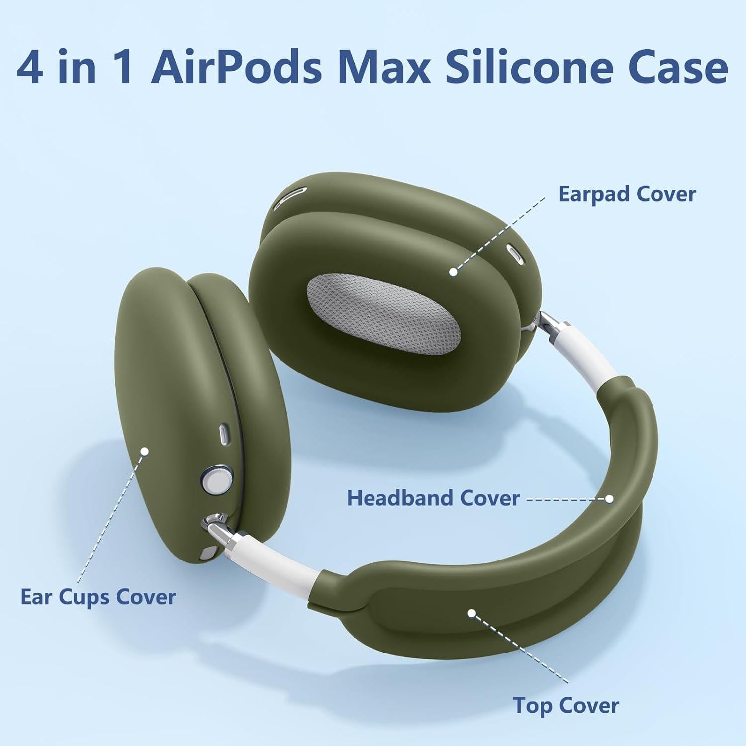 Funda de Silicona 4 en 1 para AirPods Max USB-C Verde Militar
