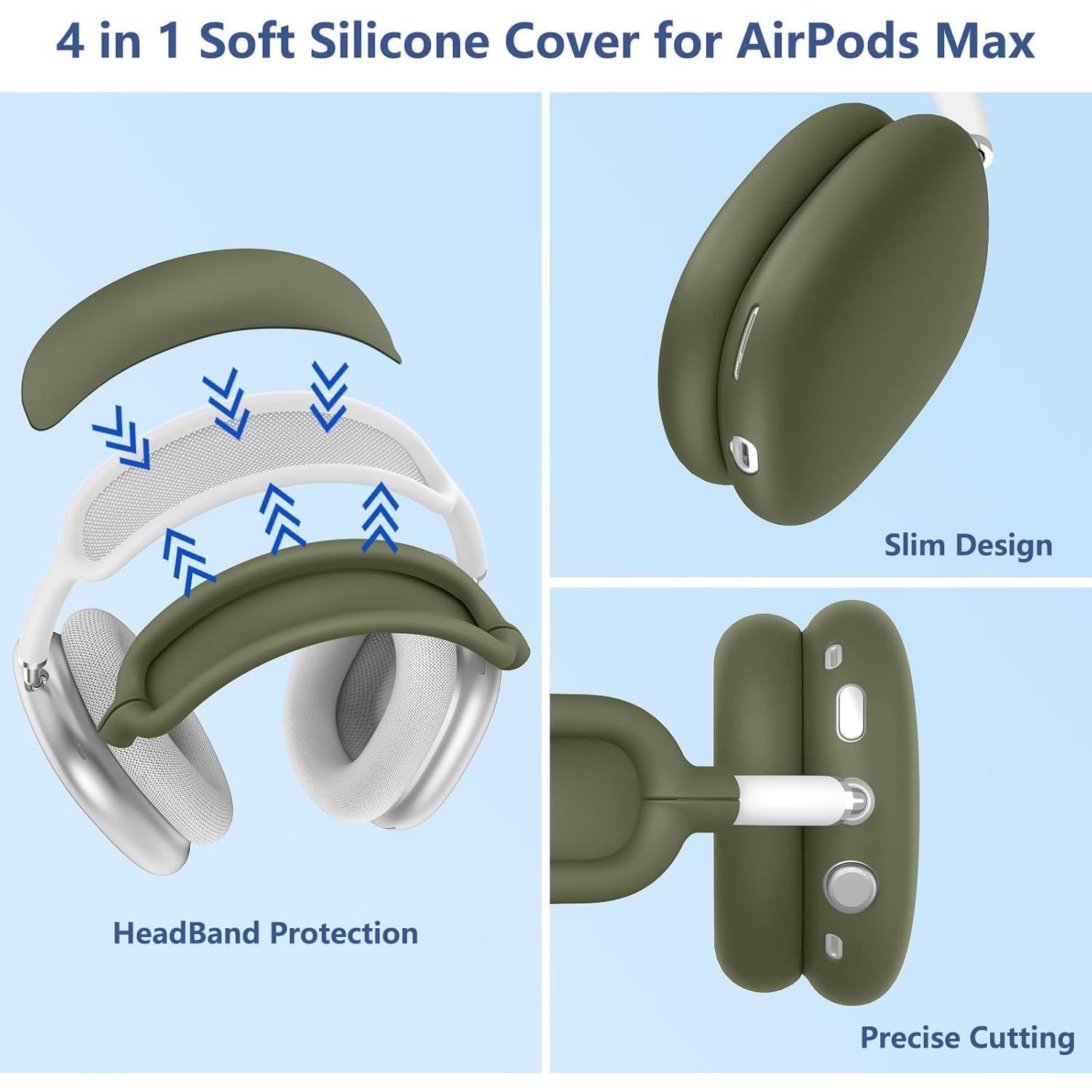 Funda de Silicona 4 en 1 para AirPods Max USB-C Verde Militar