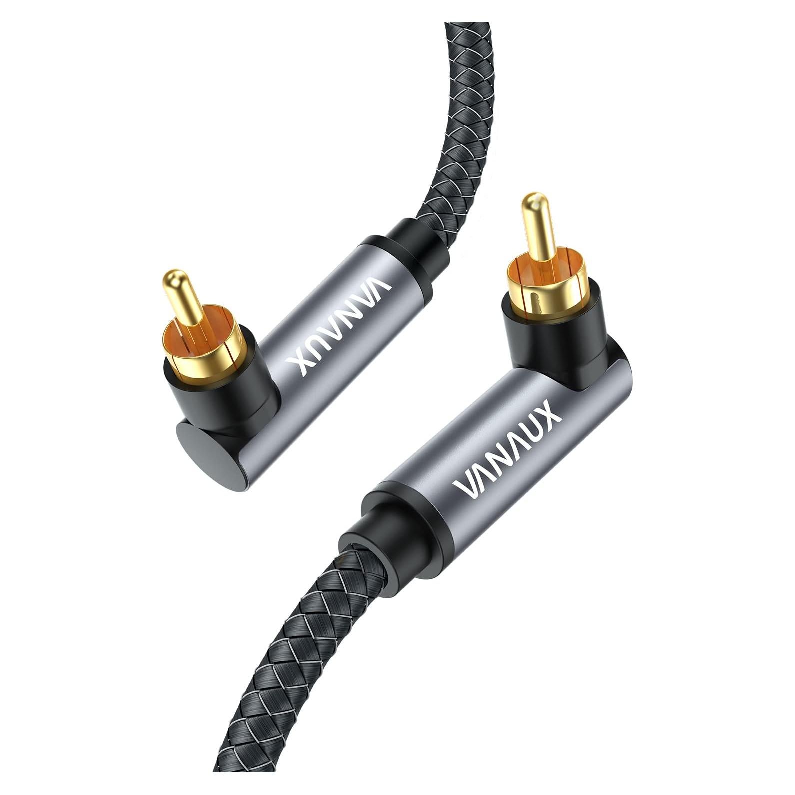 Cable RCA Doble 90 Grados VANAUX 0.6m para Subwoofer y Audio