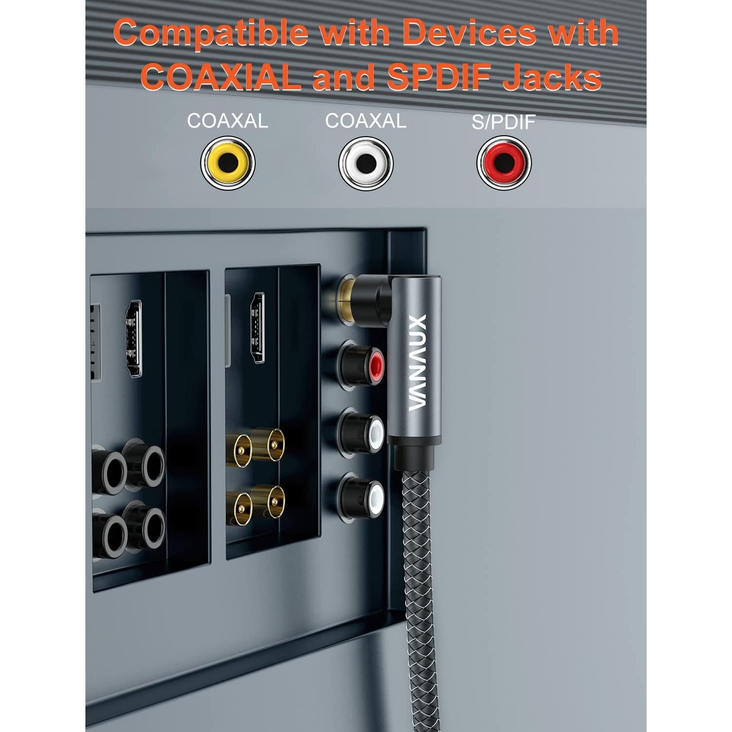 Cable RCA Doble 90 Grados VANAUX 0.6m para Subwoofer y Audio