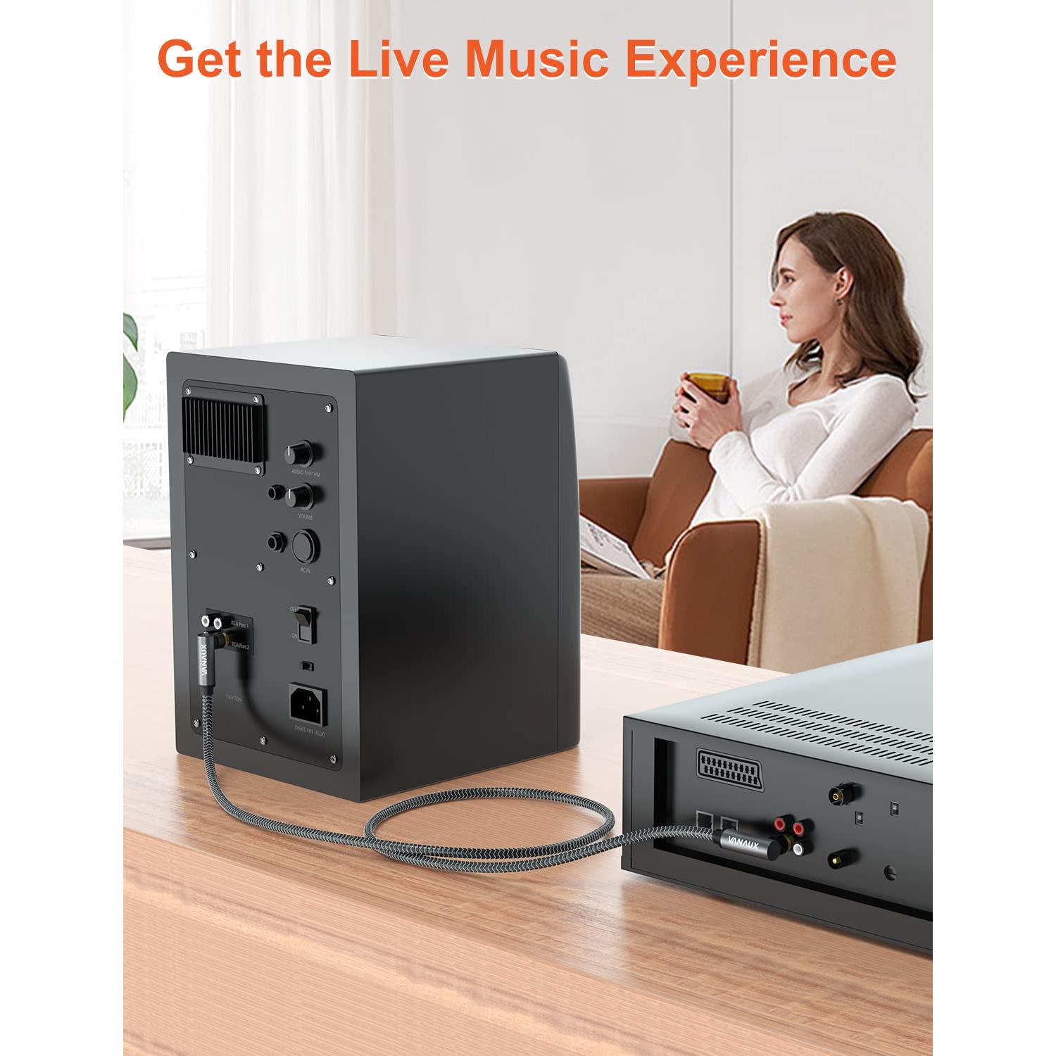 Cable RCA Doble 90 Grados VANAUX 0.6m para Subwoofer y Audio