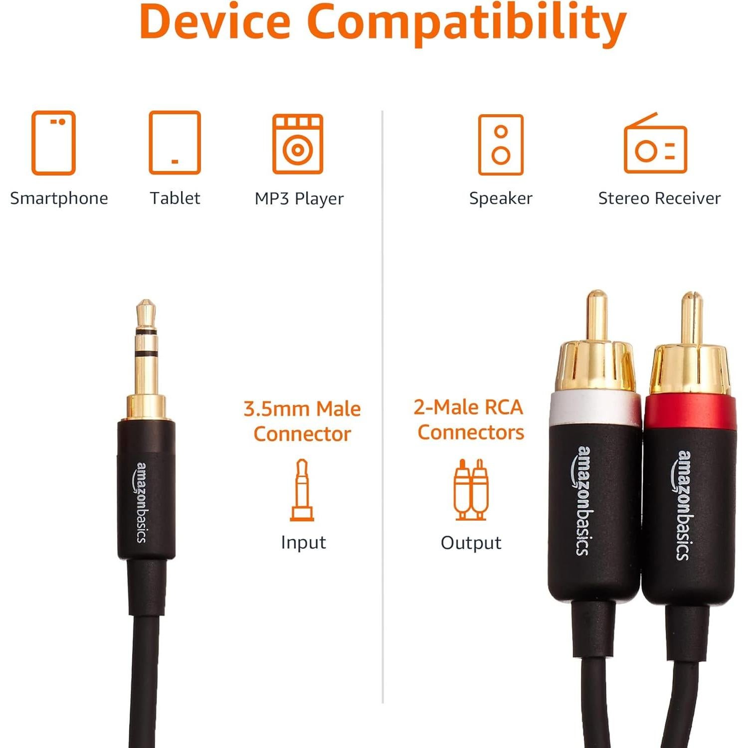 Adaptador de Audio 3.5mm a 2 RCA Amazon Basics 1.2m