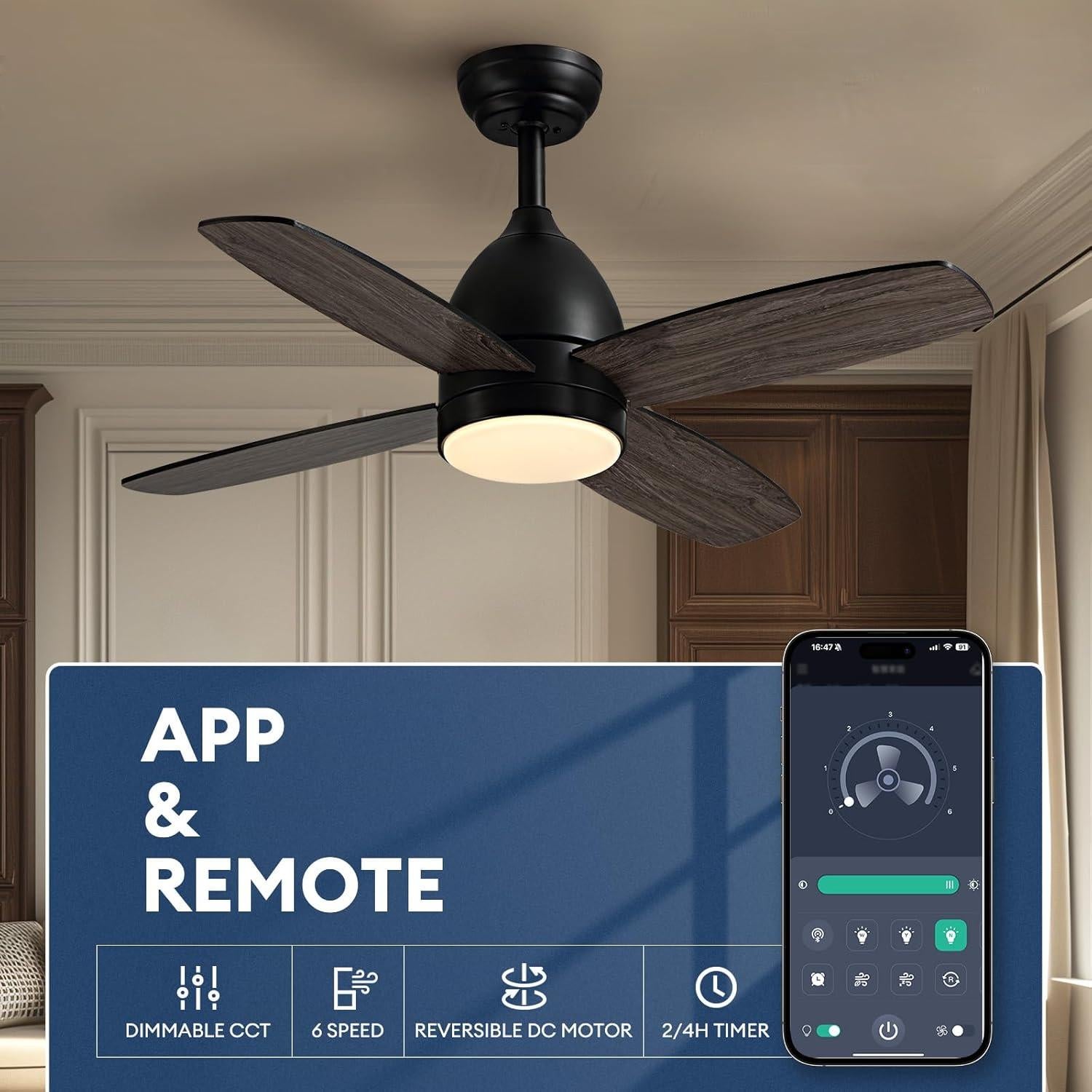 Ventilador de Techo SNZ 96 cm con Luz LED y Control Remoto