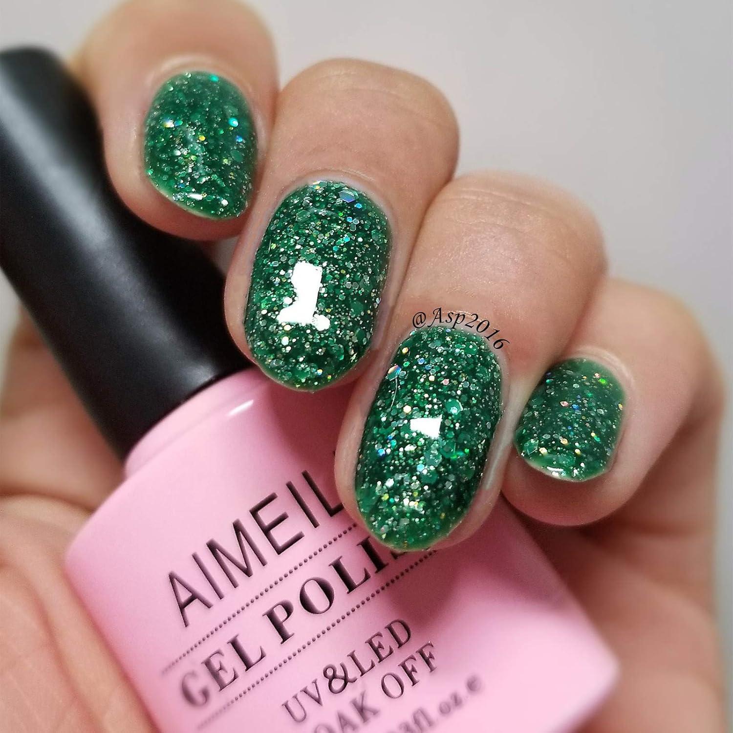 Esmalte de Uñas Gel AIMEILI 10ml Brillo Diamante Verde Fuego
