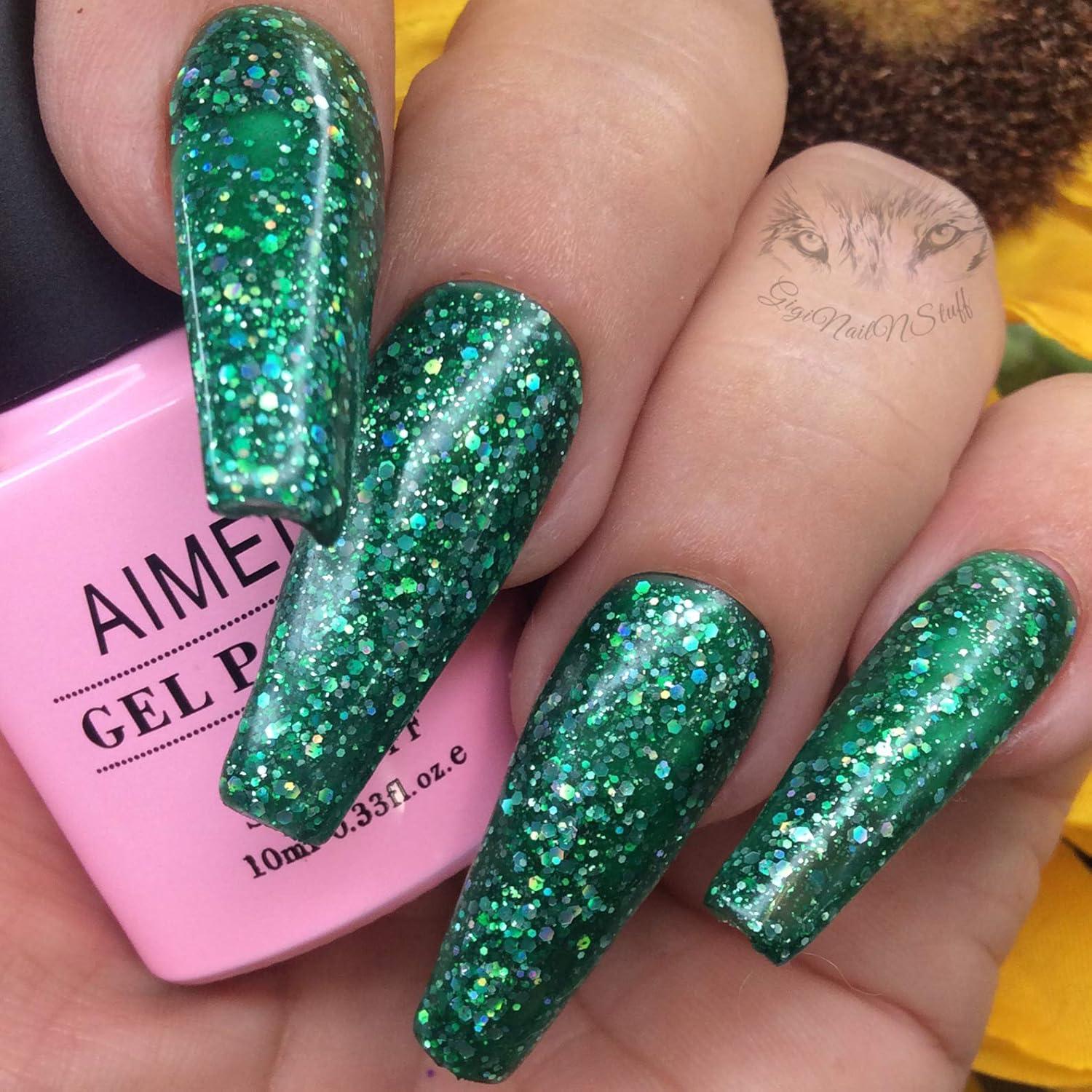 Esmalte de Uñas Gel AIMEILI 10ml Brillo Diamante Verde Fuego