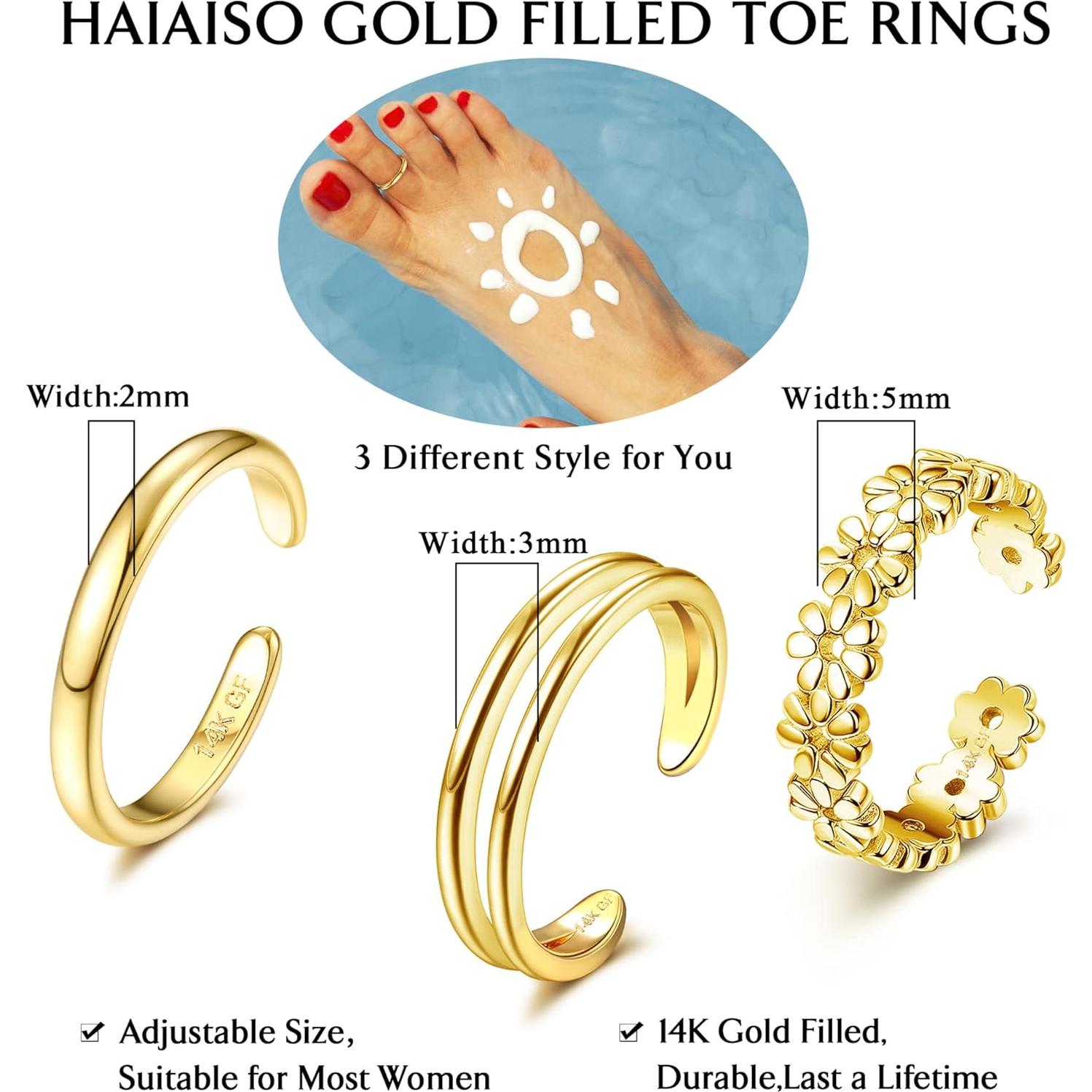 Conjunto de Anillos de Dedo del Pie de Oro 14K HAIAISO Ajustables