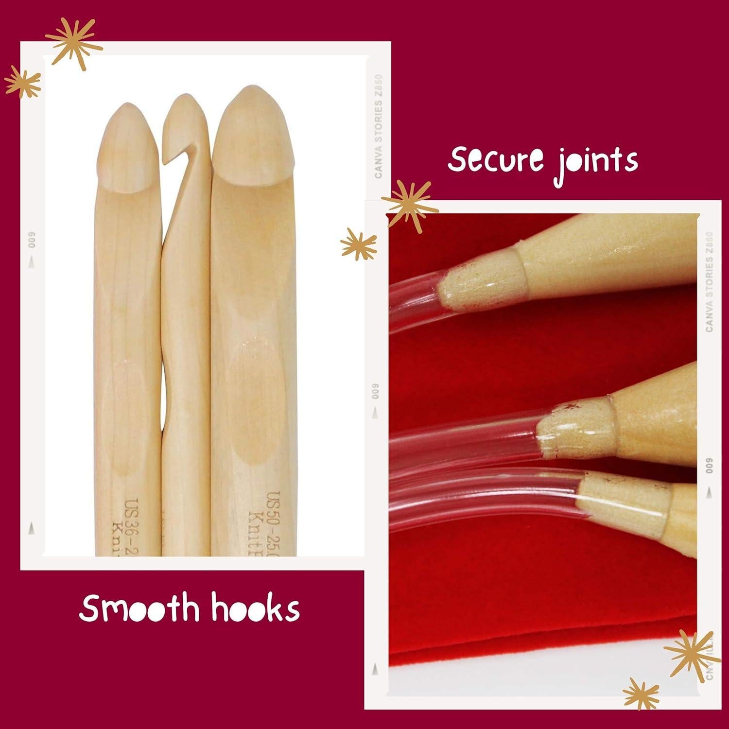 Ganchos de Crochet Tunecino KnitPal 80cm Madera 3 Tamaños