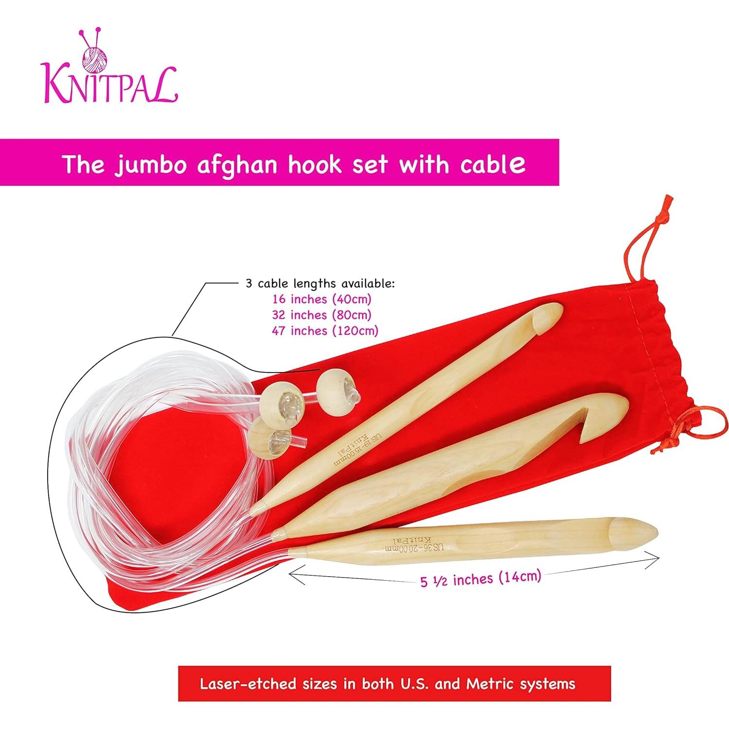 Ganchos de Crochet Tunecino KnitPal 80cm Madera 3 Tamaños