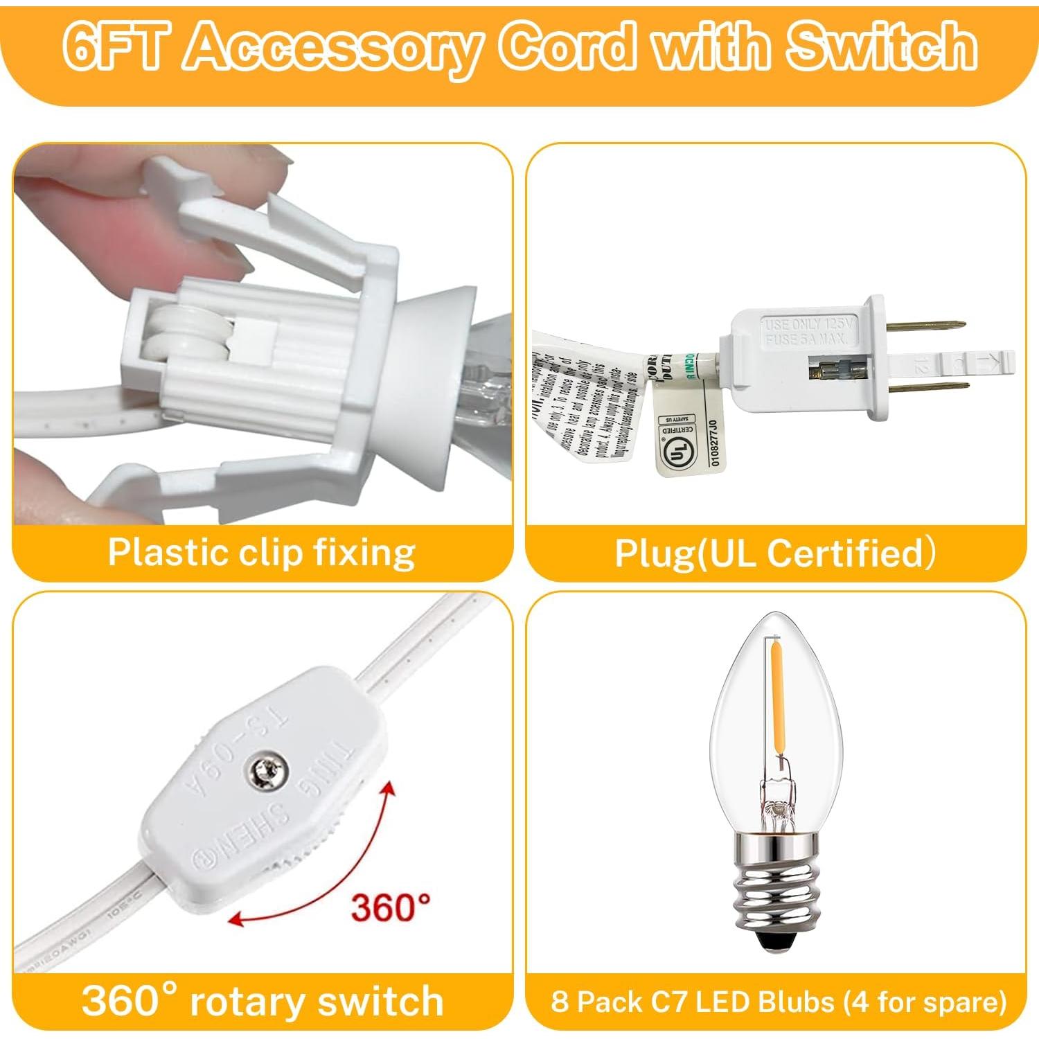 Juego de Cables LED C7 Blanco 1.83m con 8 Bombillas - Ahorro Energético