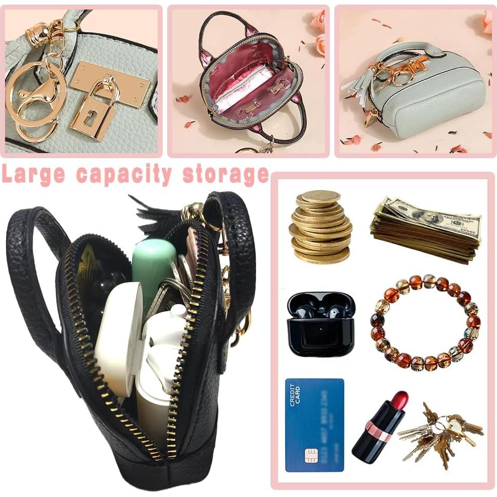 Monedero Llavero Mini Tote QeenRTUU Cuero PU Negro