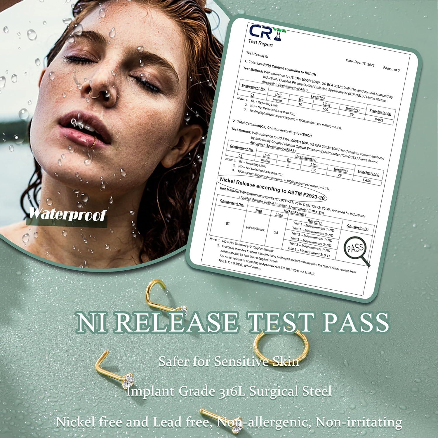 Aros Nasales Hipoalergénicos LOYALLOOK 15Pcs Dorados 18G