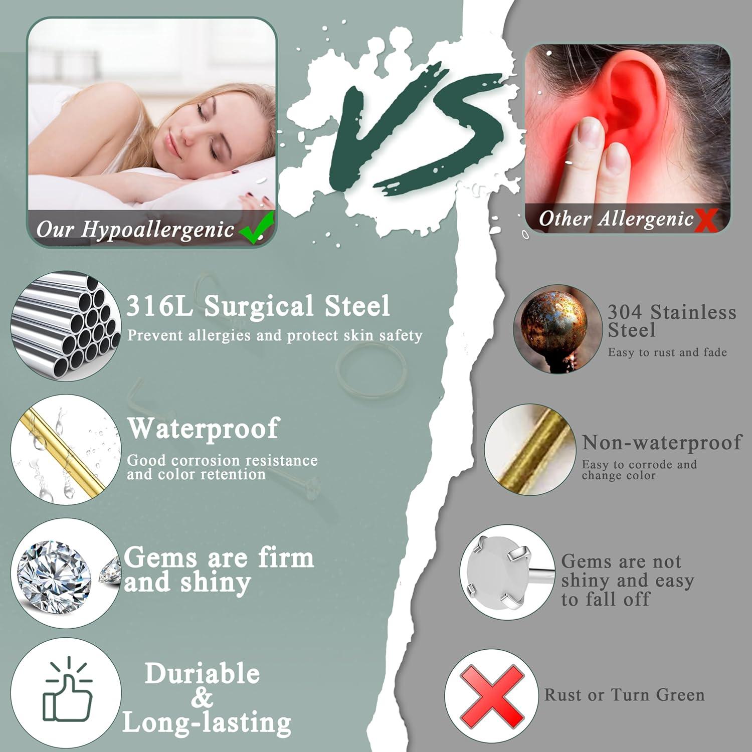 Aros Nasales Hipoalergénicos LOYALLOOK 15Pcs Dorados 18G