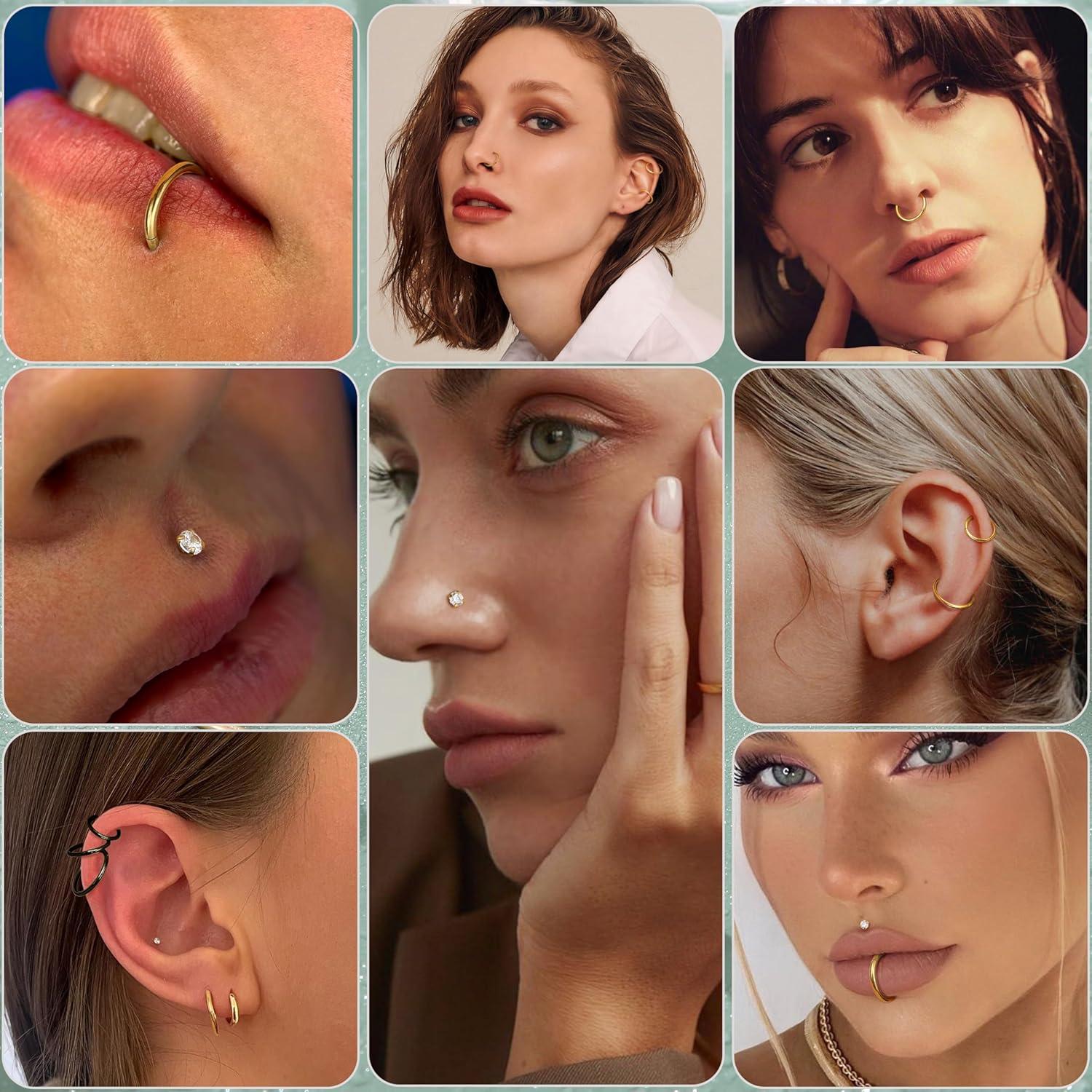 Aros Nasales Hipoalergénicos LOYALLOOK 15Pcs Dorados 18G