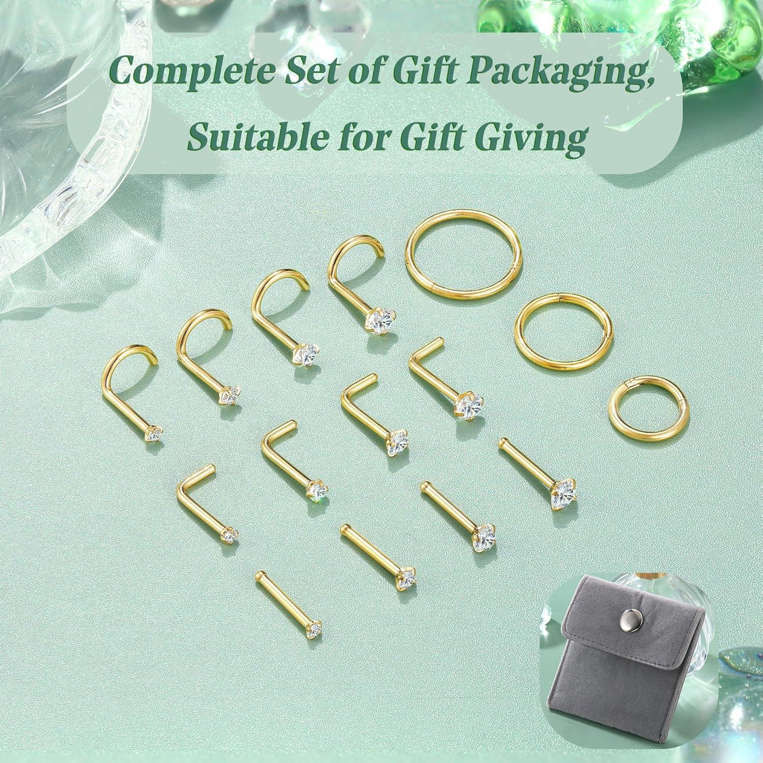 Aros Nasales Hipoalergénicos LOYALLOOK 15Pcs Dorados 18G