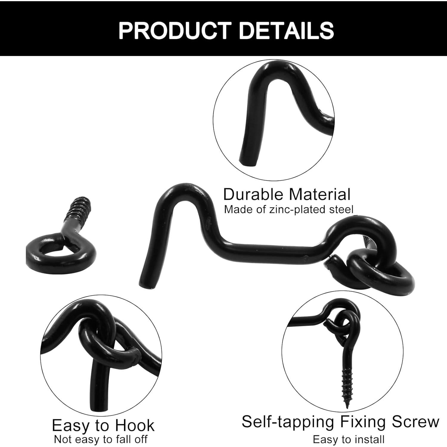 6 Piezas Gancho y Pestillo de Cabina Negro LifCratms 43x18.5mm