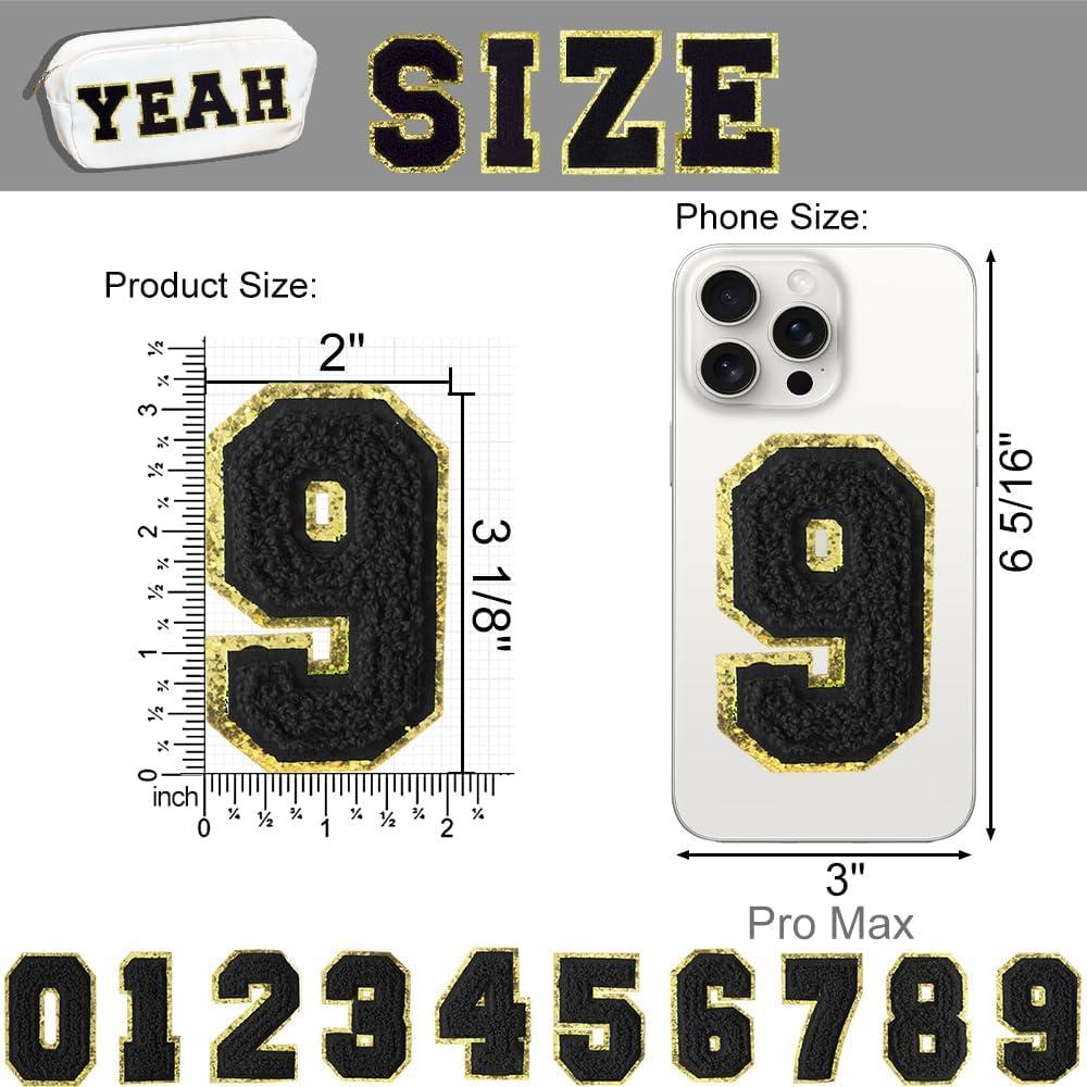 10 Parches de Números Chenille Negros 7.62 cm para Planchar