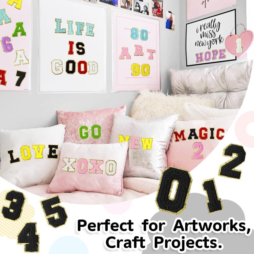 10 Parches de Números Chenille Negros 7.62 cm para Planchar