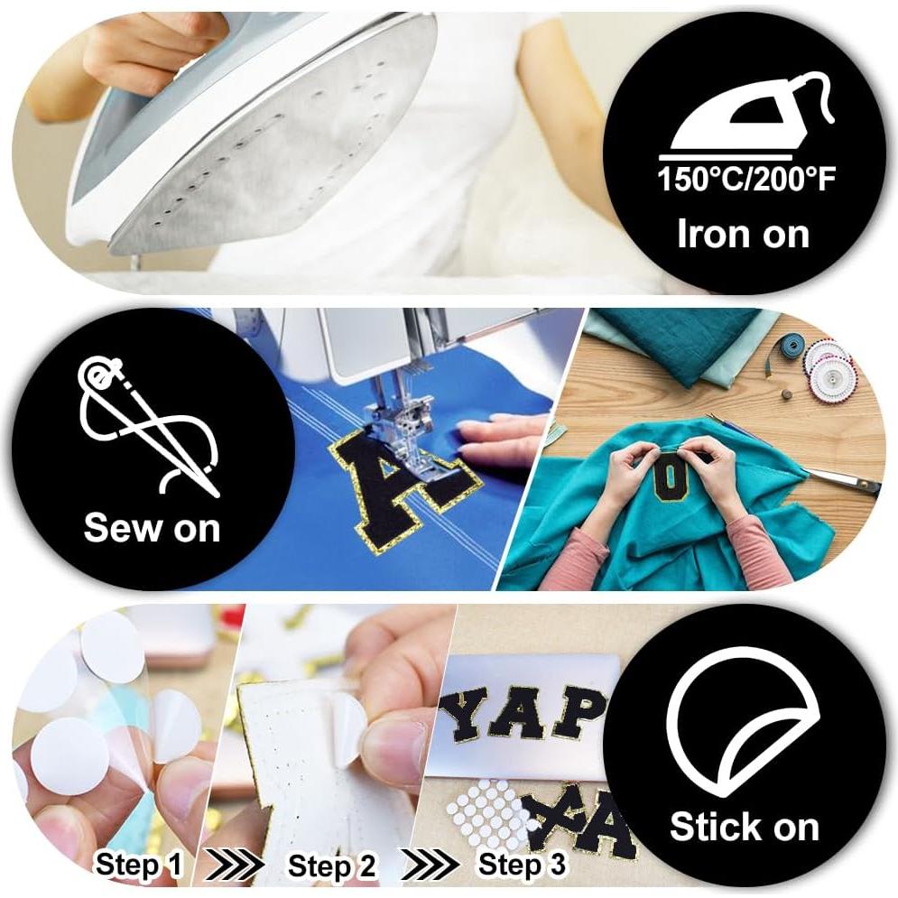 10 Parches de Números Chenille Negros 7.62 cm para Planchar