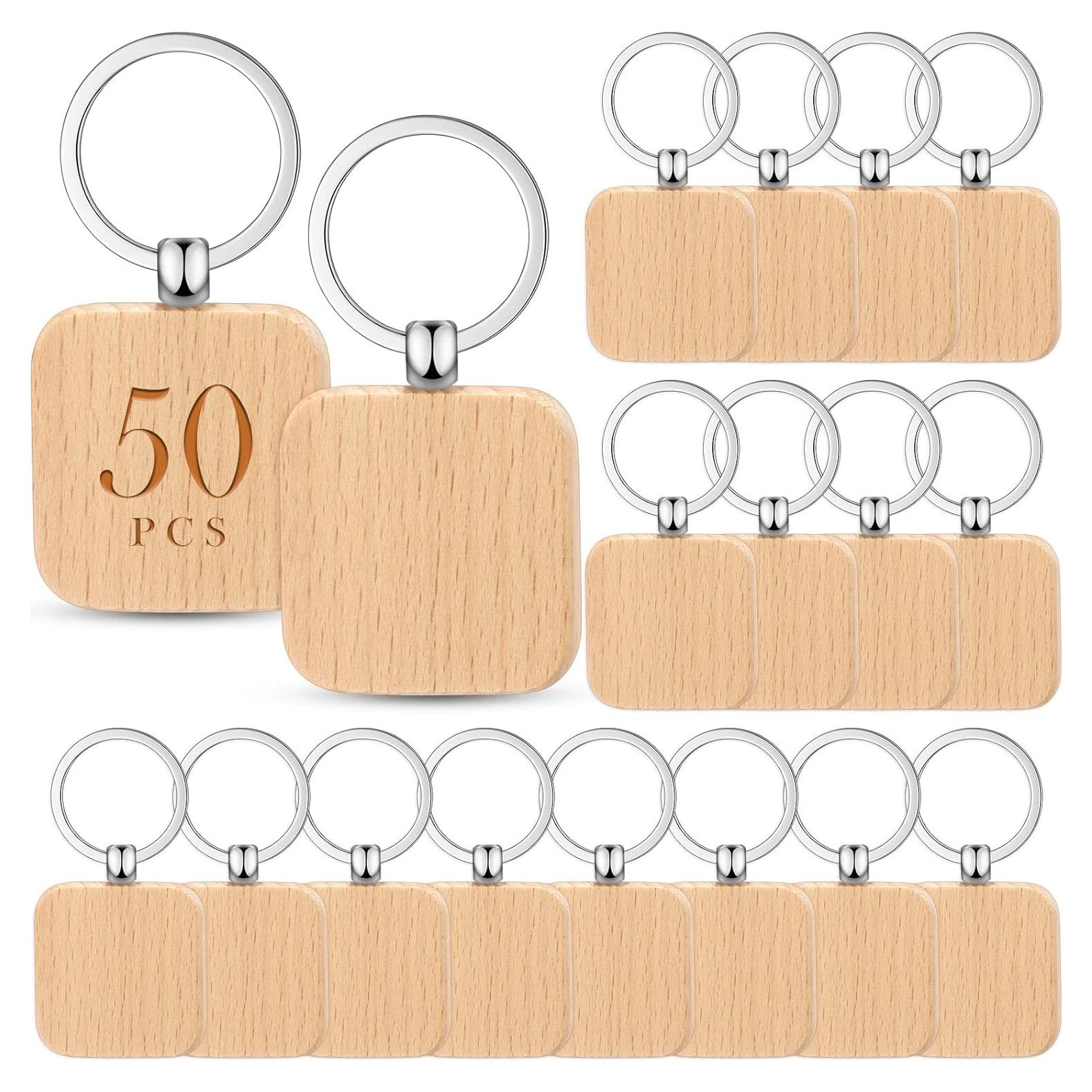 Llaveros de Madera Yinkin Cuadrados en Blanco para Grabado - 50 Piezas