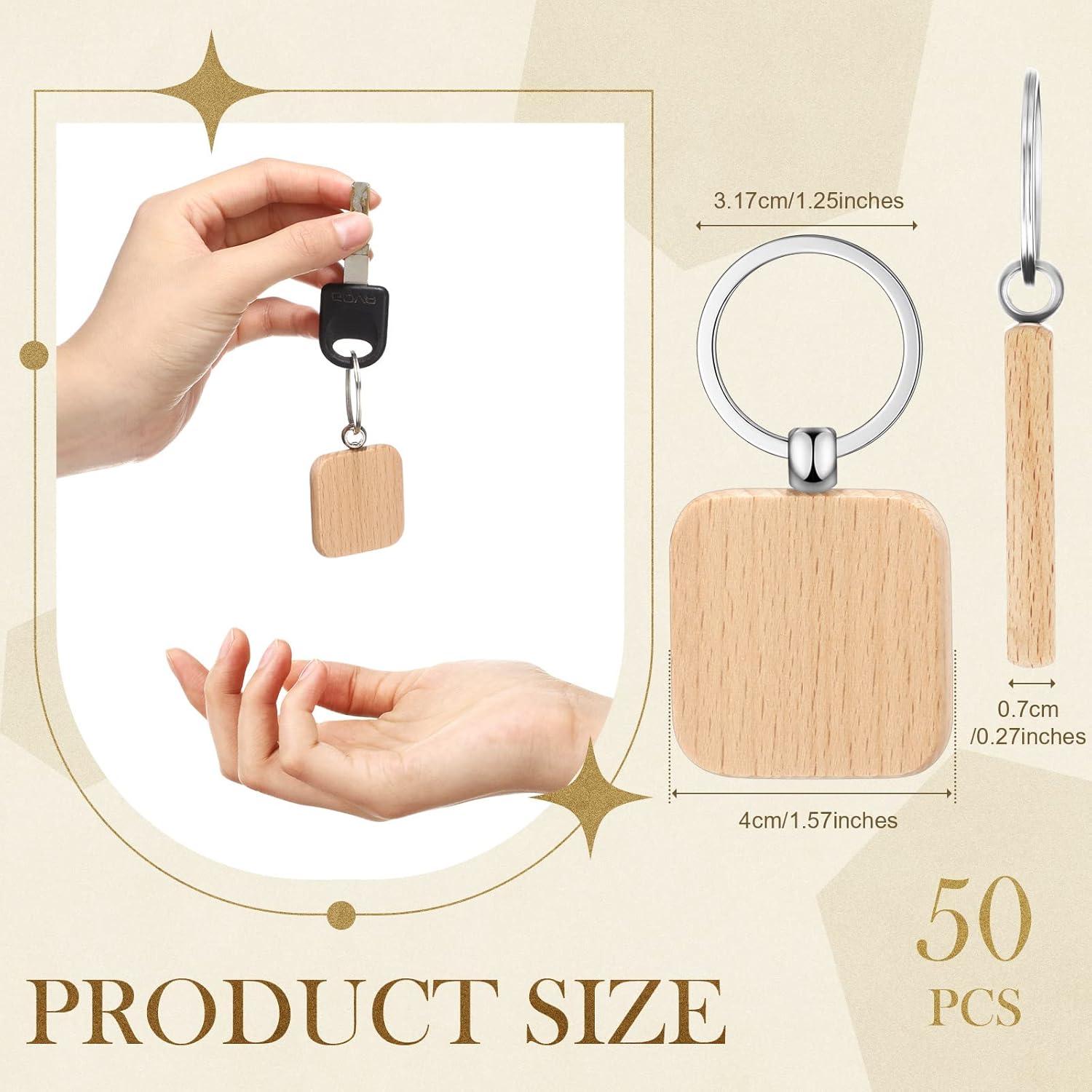 Llaveros de Madera Yinkin Cuadrados en Blanco para Grabado - 50 Piezas