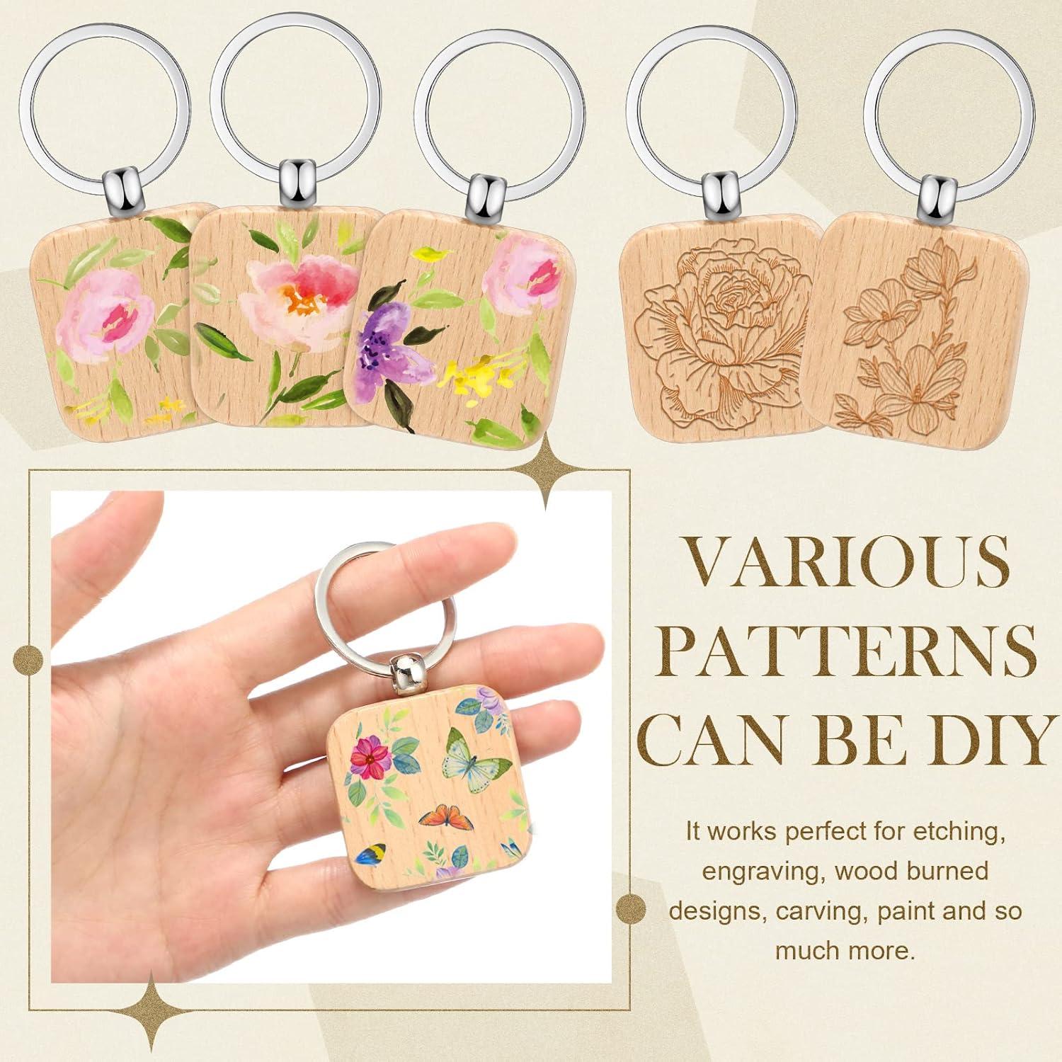 Llaveros de Madera Yinkin Cuadrados en Blanco para Grabado - 50 Piezas