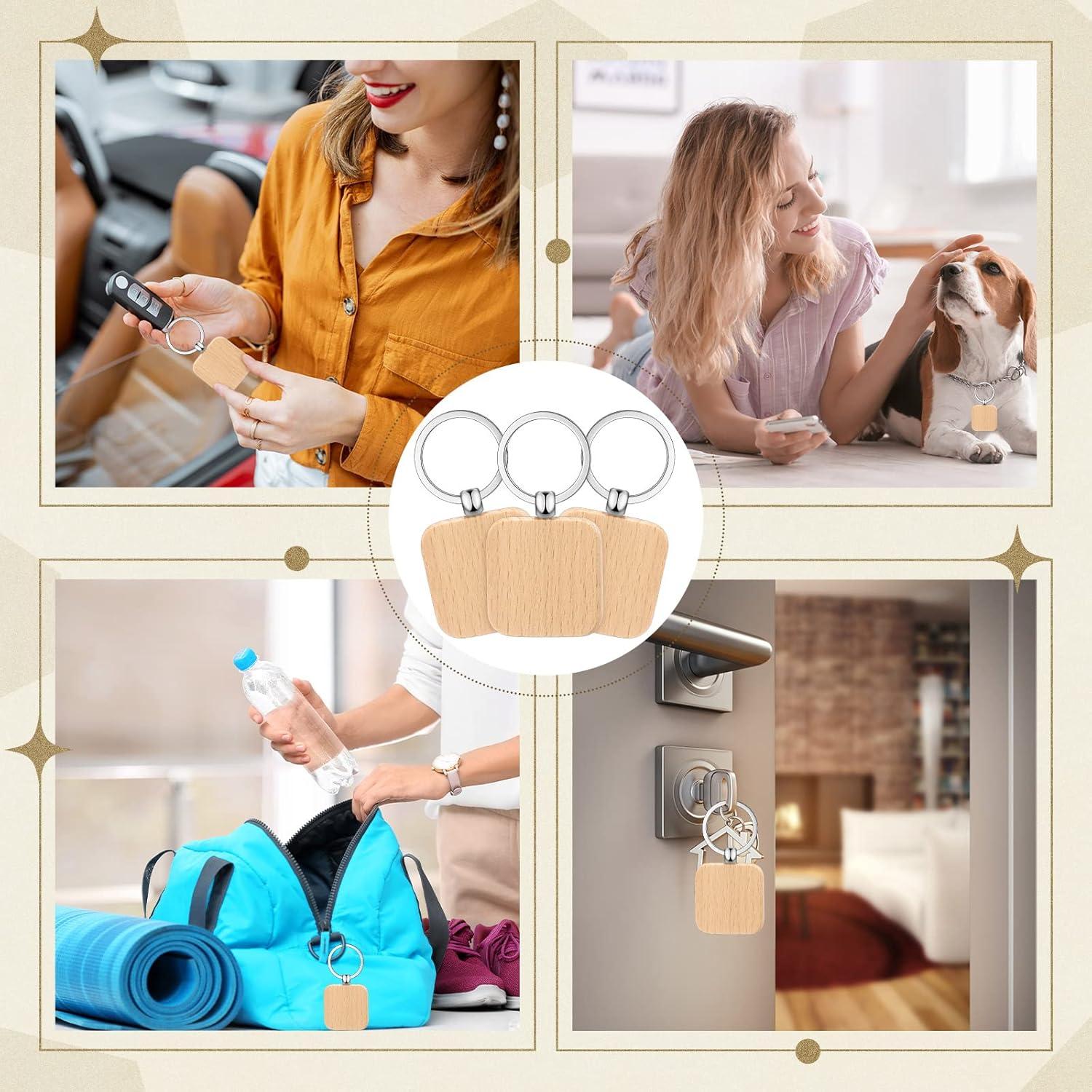 Llaveros de Madera Yinkin Cuadrados en Blanco para Grabado - 50 Piezas