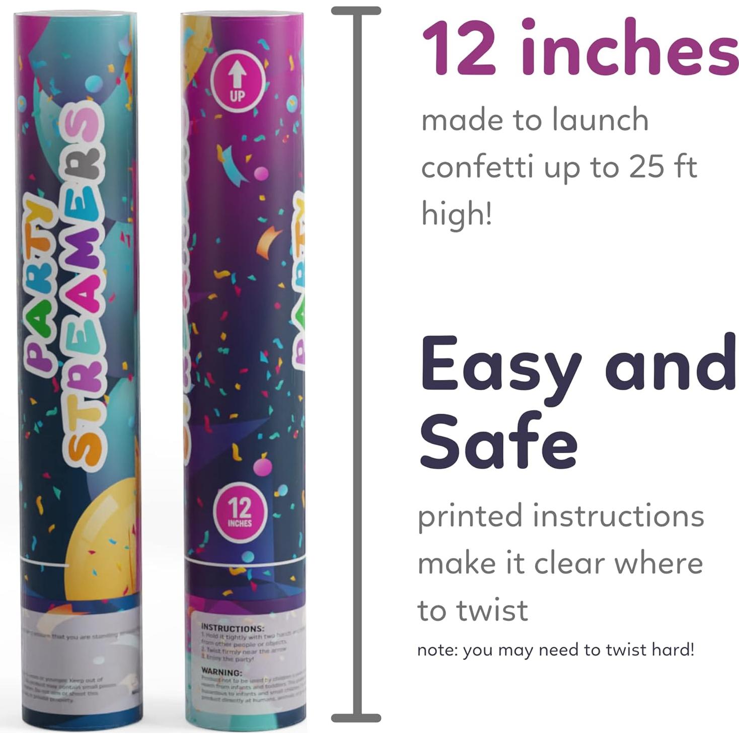 Cañones de Confeti Sin Desorden TUR | 2 Paquete | 30.48 cm