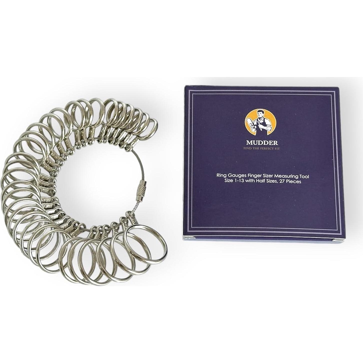 Calibrador de Anillo Mudder Acero Inoxidable 27 Pcs Tamaños 1-13