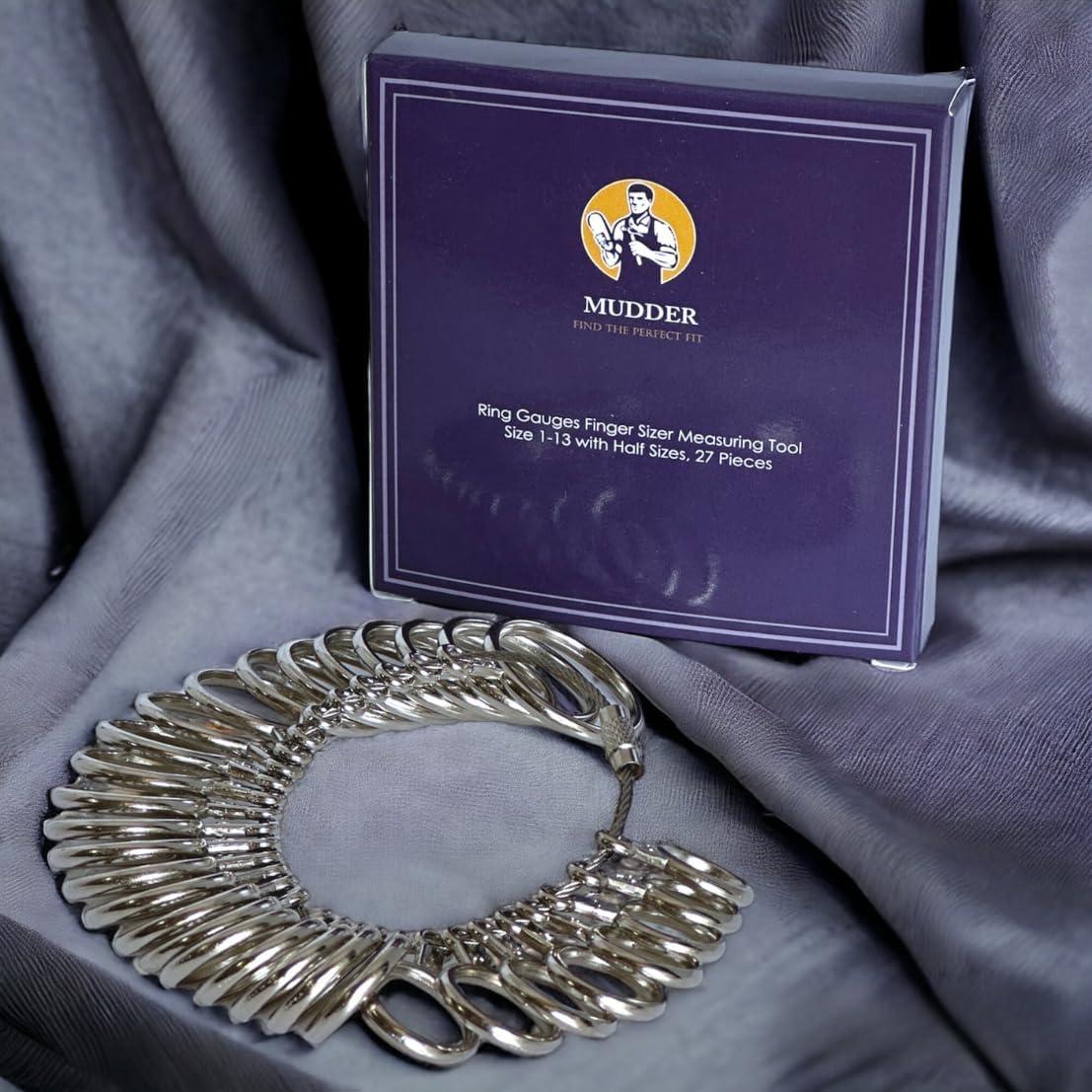 Calibrador de Anillo Mudder Acero Inoxidable 27 Pcs Tamaños 1-13