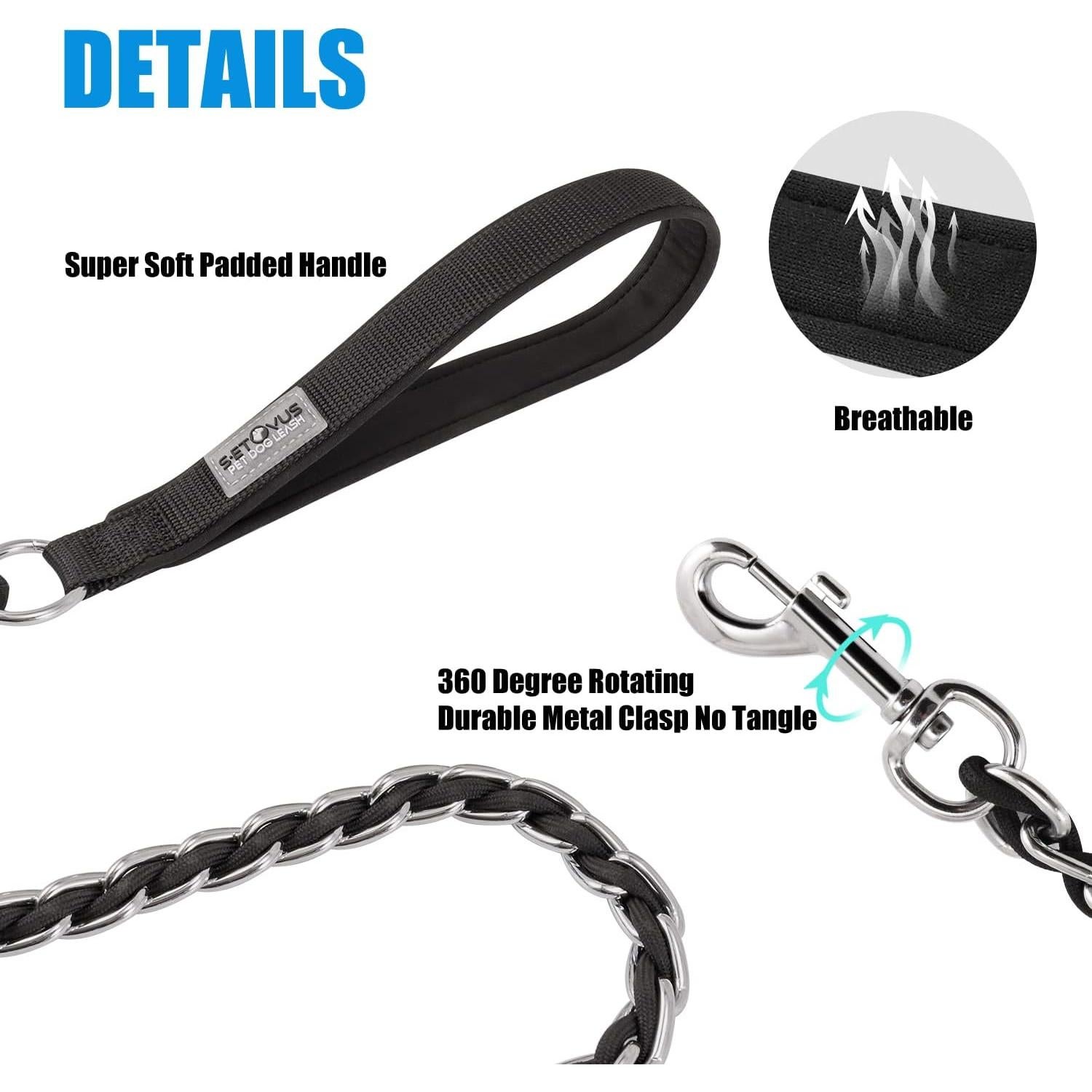 Correa de Perro de Cadena Antimordeduras S-ETOVUS 1.58m Negra