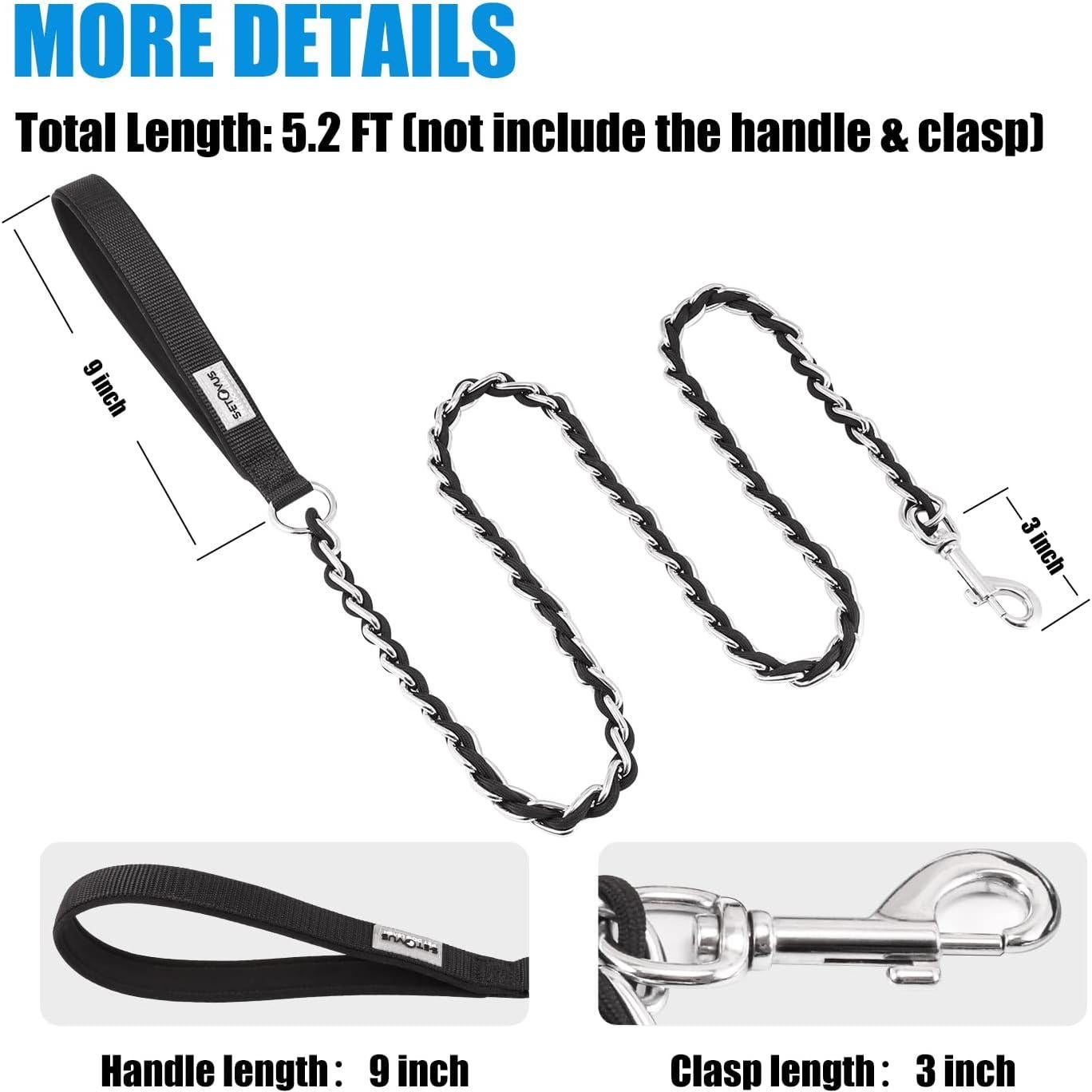 Correa de Perro de Cadena Antimordeduras S-ETOVUS 1.58m Negra