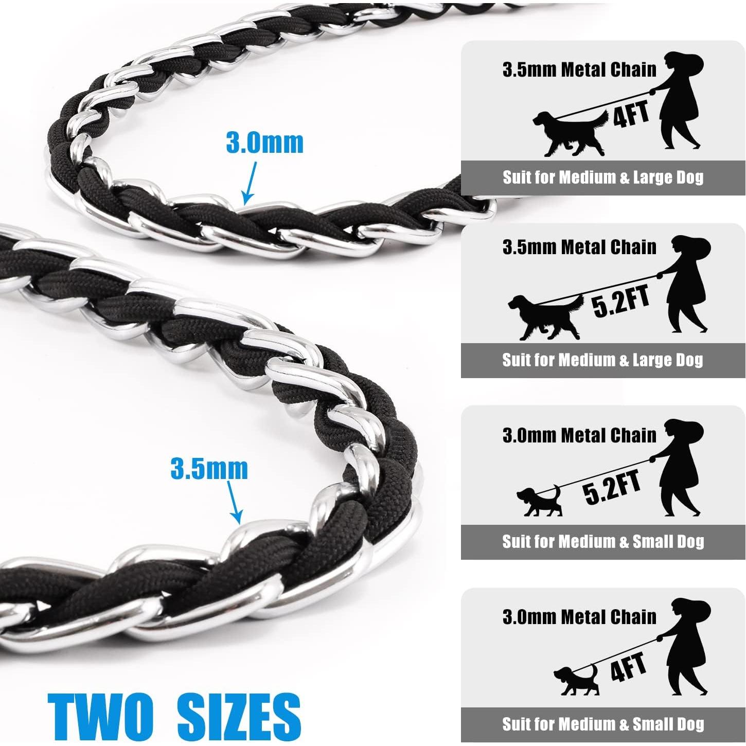 Correa de Perro de Cadena Antimordeduras S-ETOVUS 1.58m Negra