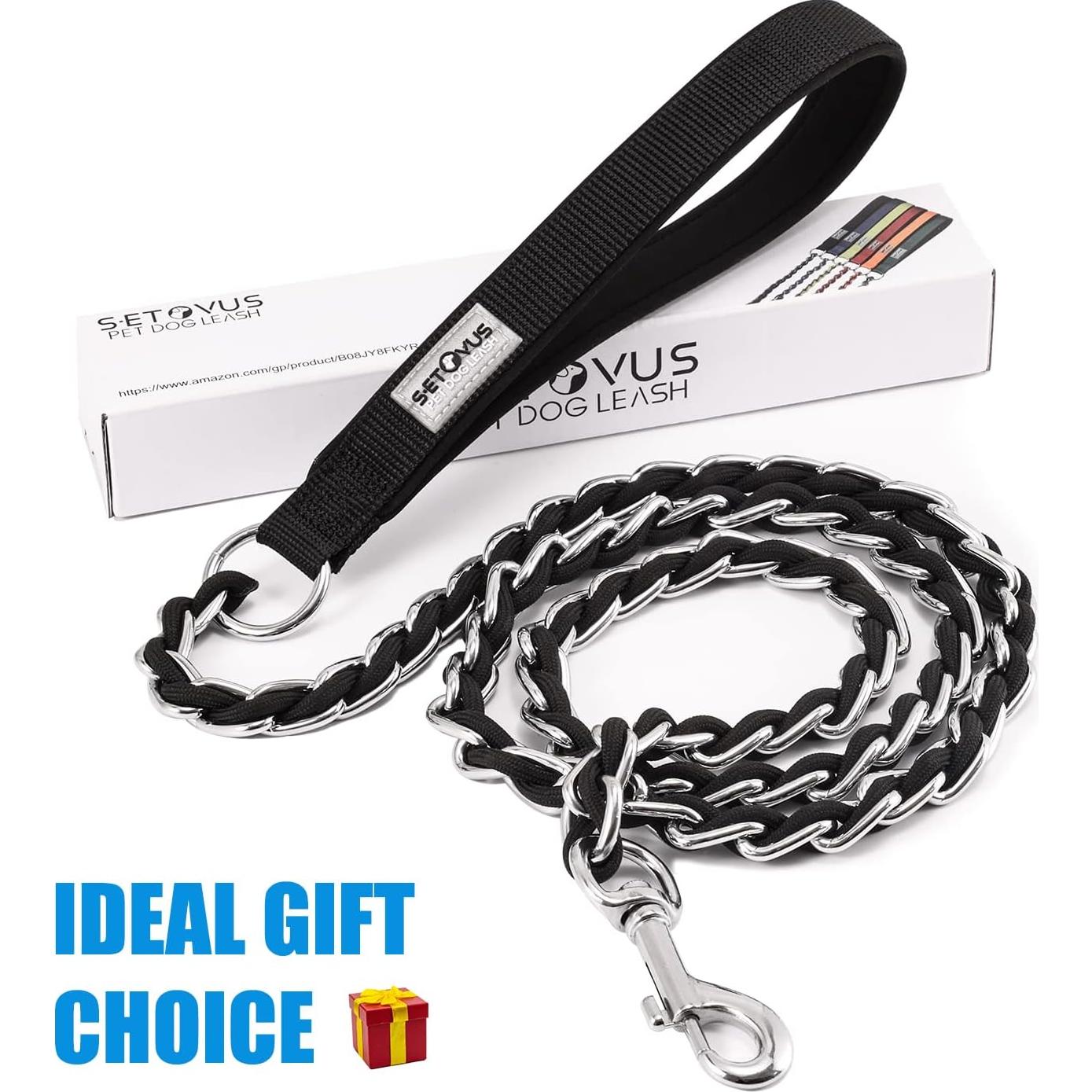 Correa de Perro de Cadena Antimordeduras S-ETOVUS 1.58m Negra