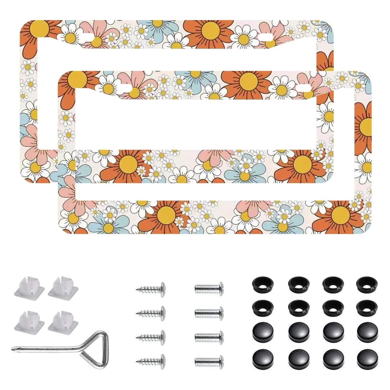 Marcos de Placas de Licencia Woadoudou 7 Flores de Color