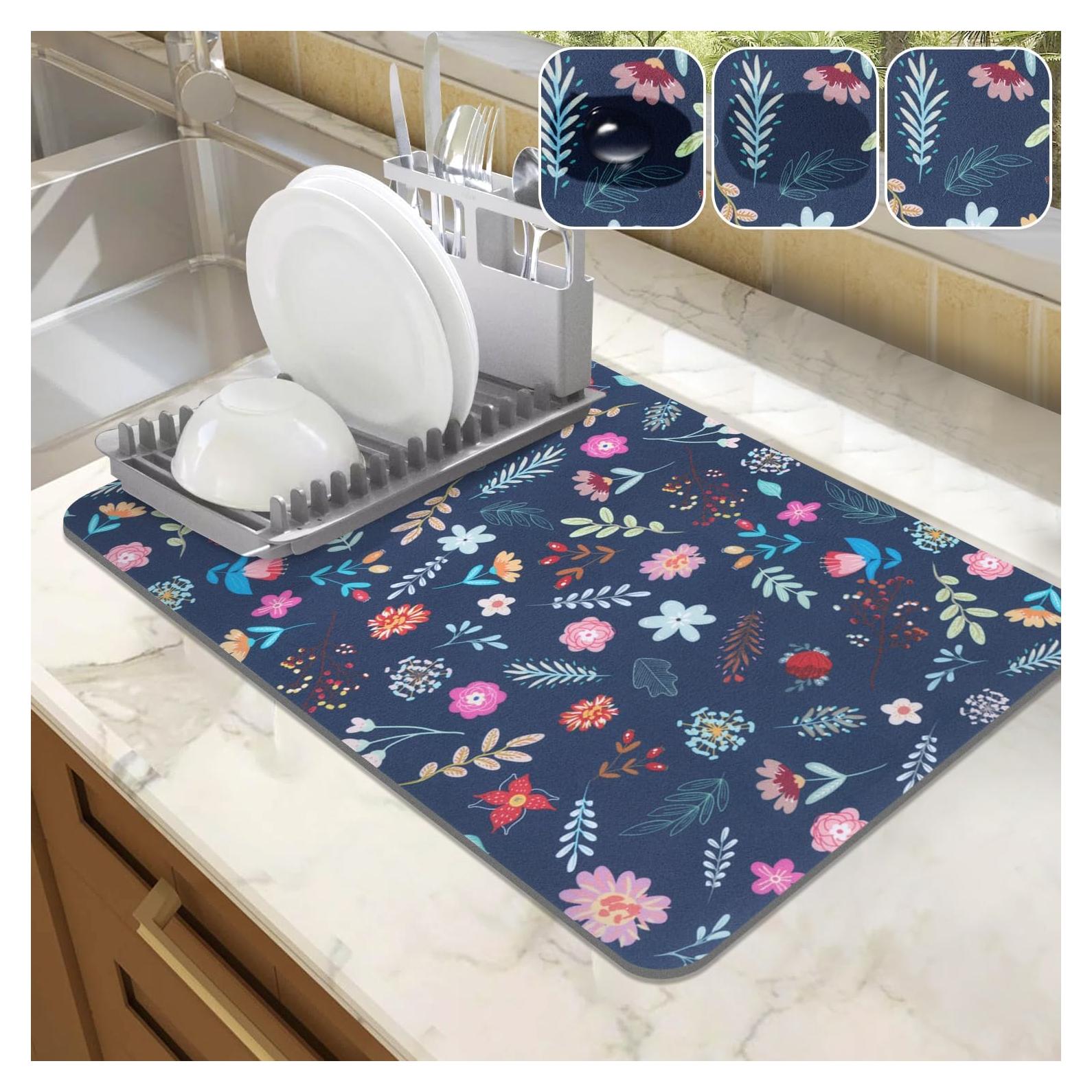 Alfombrilla para Secar Platos LOKHOM 30.48x50.8cm Floral Vintage